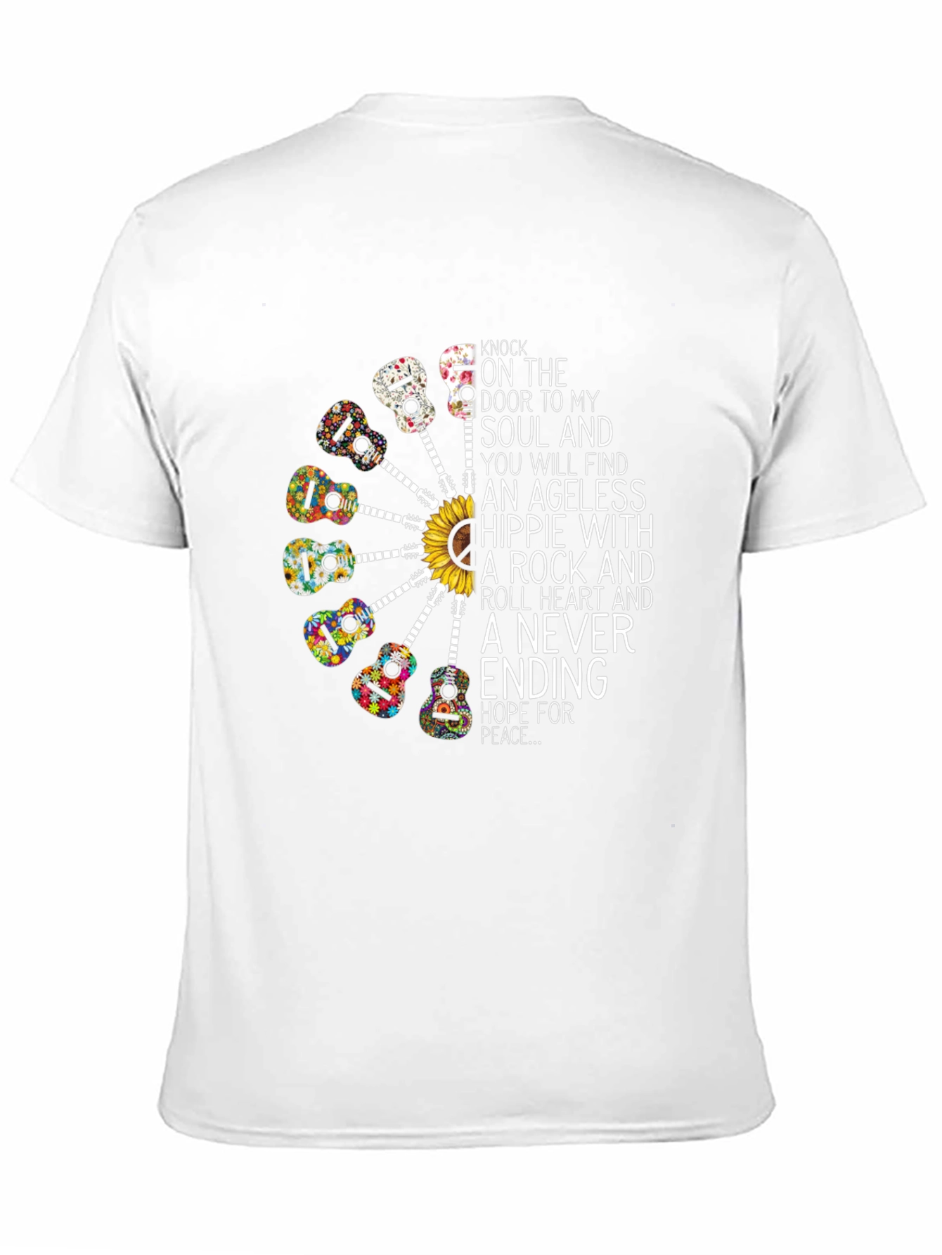 Hippie Soul T-Shirt with Guitar & Sunflower Design