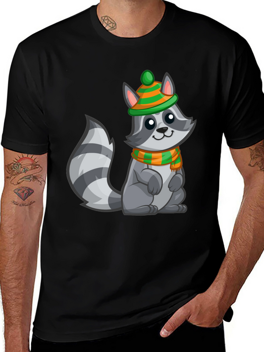 Cute Raccoon T-Shirt with Winter Hat and Scarf - Unisex Tee