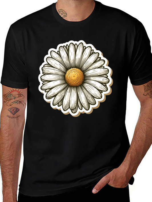 Daisy Flower Graphic Print Black T-Shirt