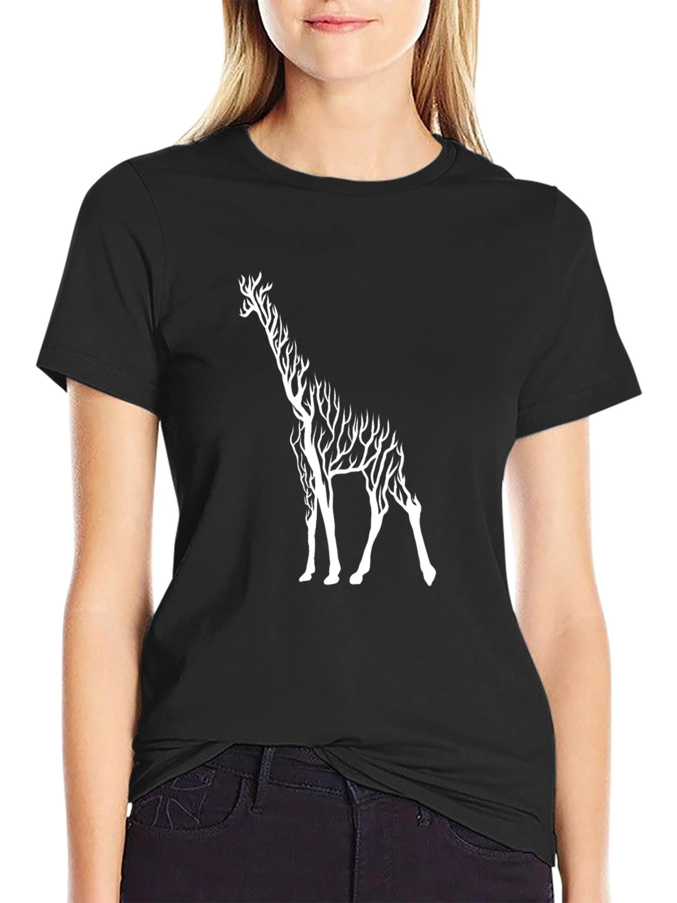 Giraffe Tree Graphic Black T-Shirt