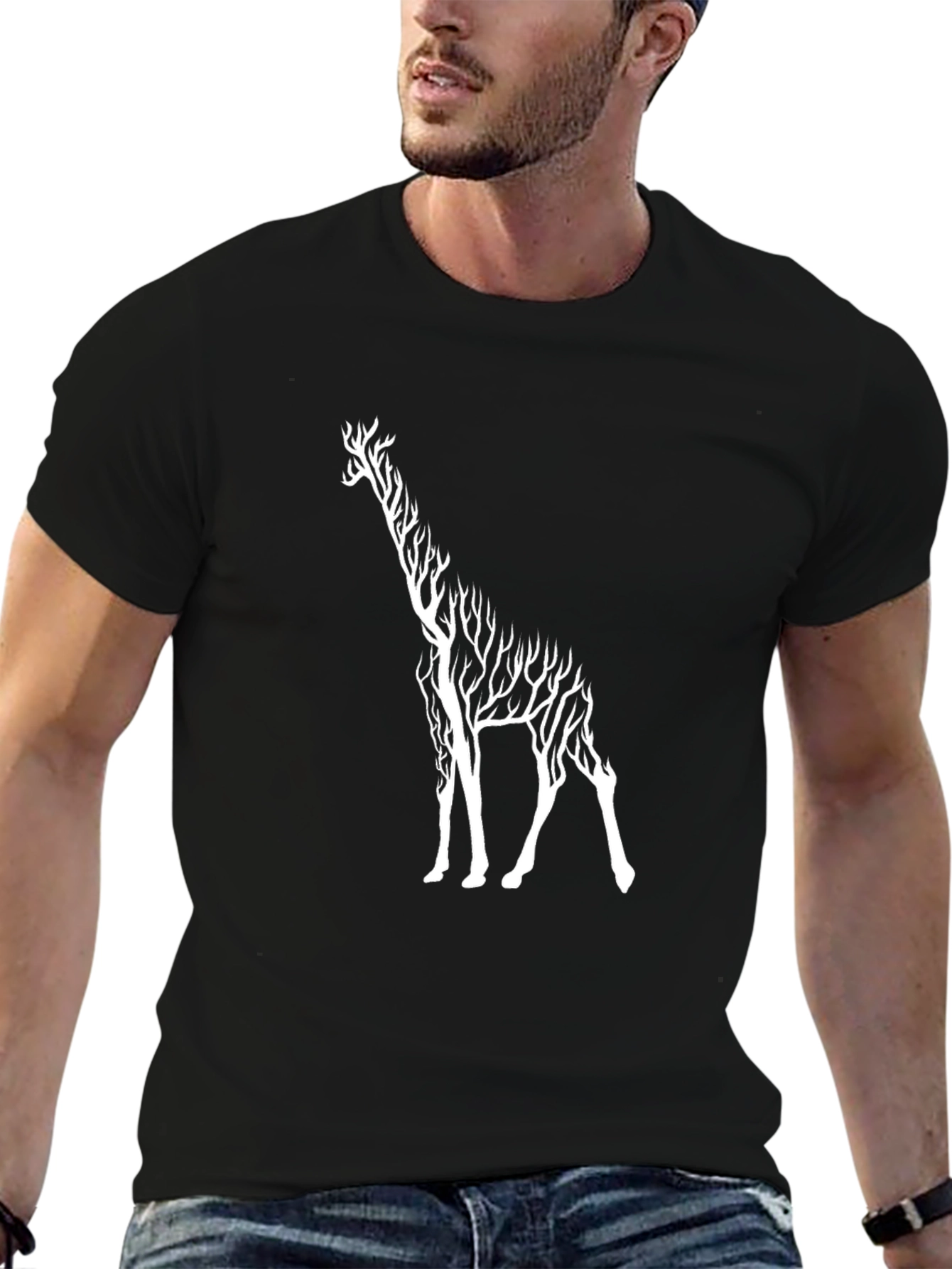 Giraffe Tree Graphic Black T-Shirt