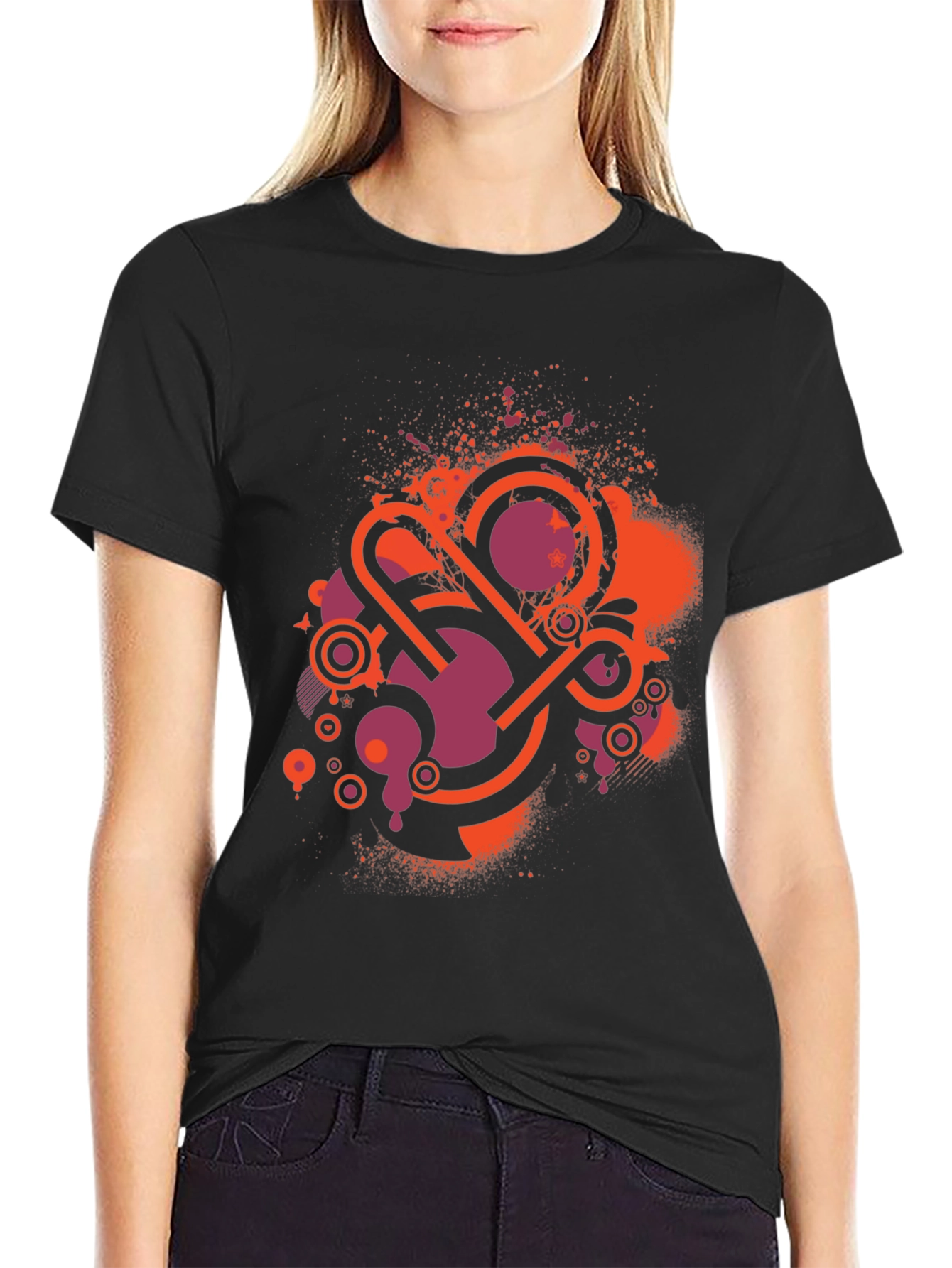 Retro Abstract Graphic Black Tee