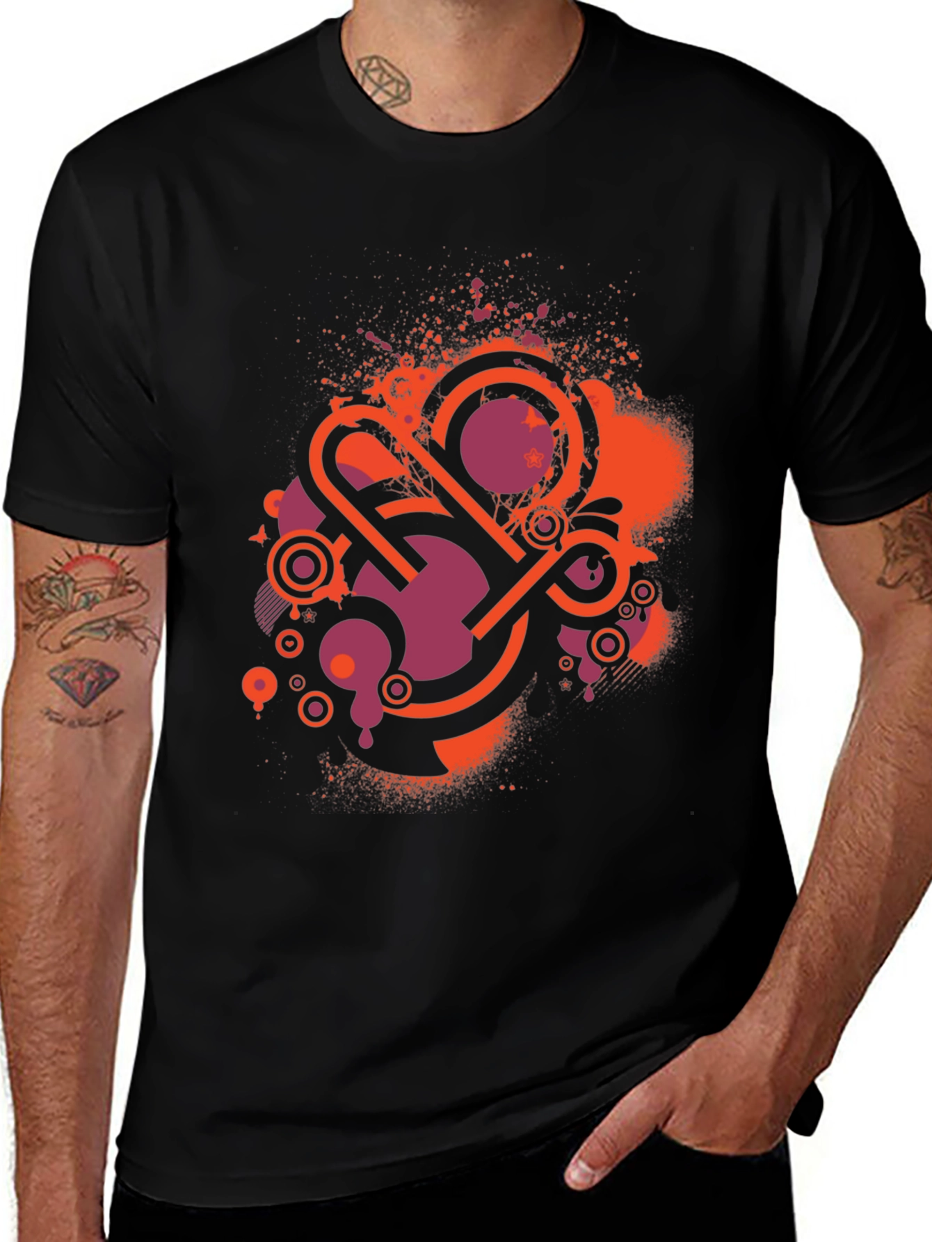 Retro Abstract Graphic Black Tee