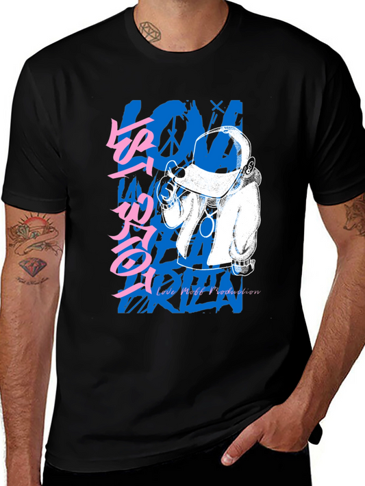 Urban Graphic Tee - Low Area Design Black Cotton Blend