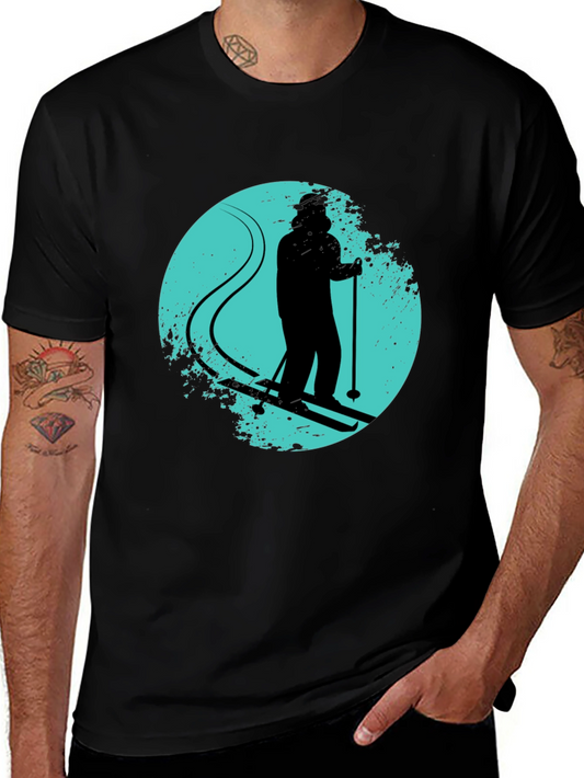 Skiing Silhouette Graphic Tee - Black Crew Neck