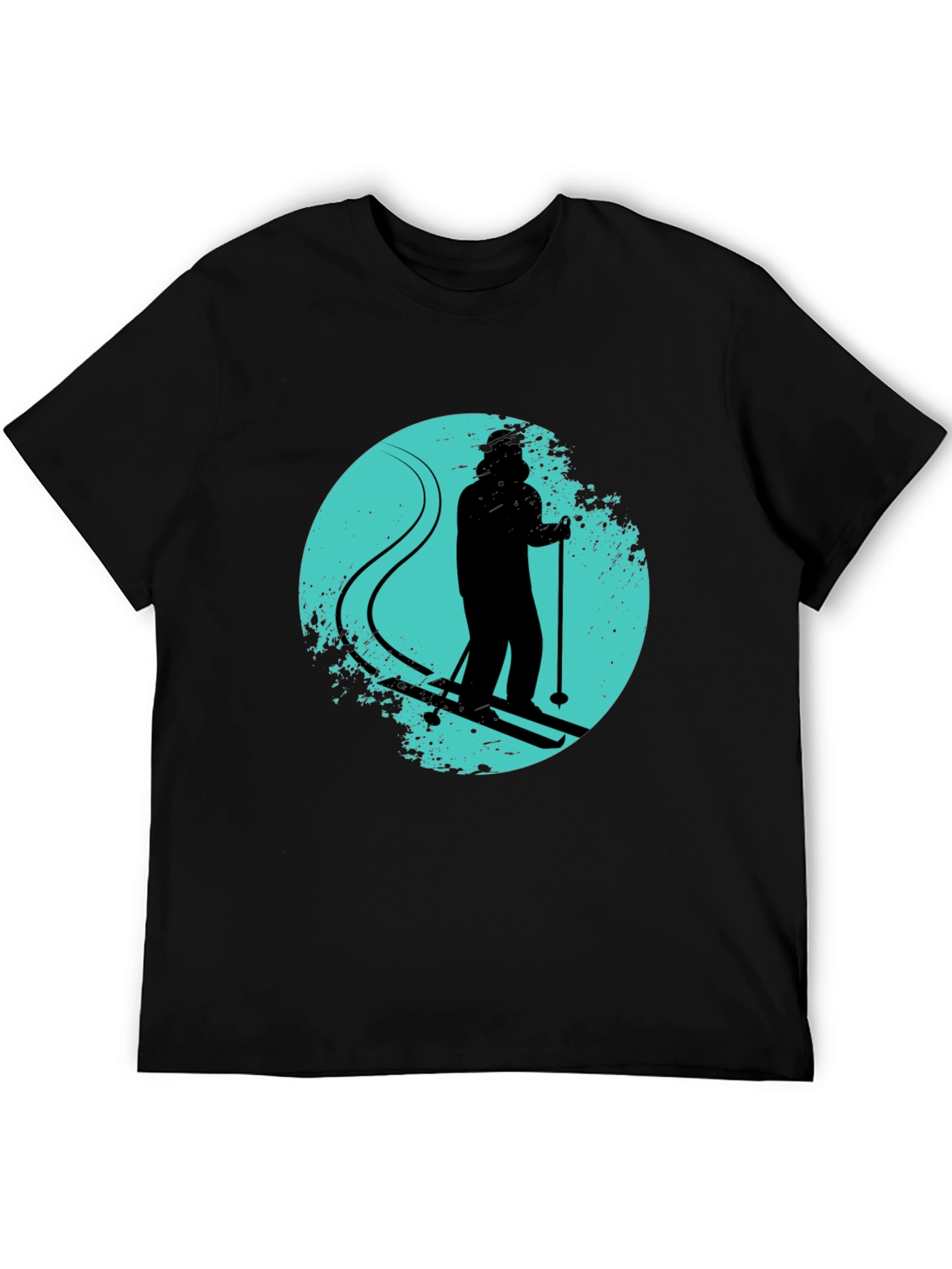 Skiing Silhouette Graphic Tee - Black Crew Neck