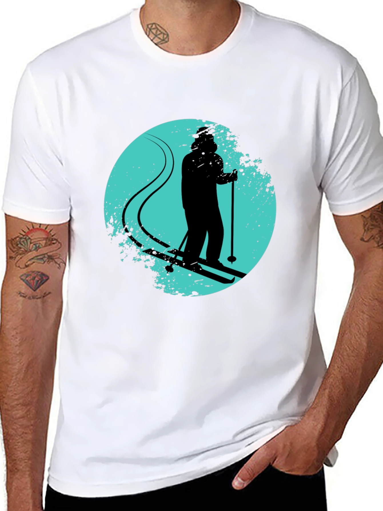 Skiing Silhouette Graphic Tee - Black Crew Neck
