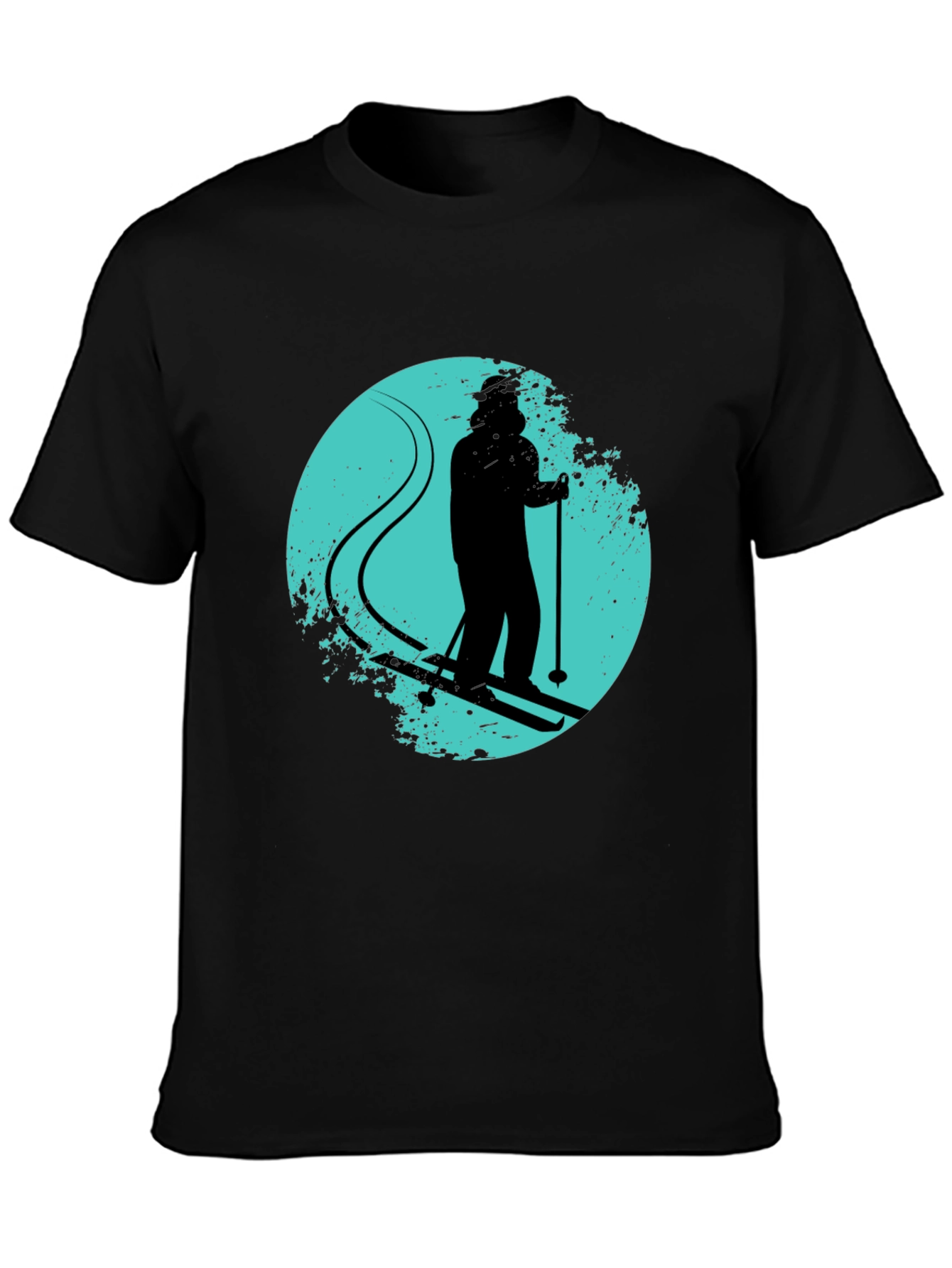 Skiing Silhouette Graphic Tee - Black Crew Neck