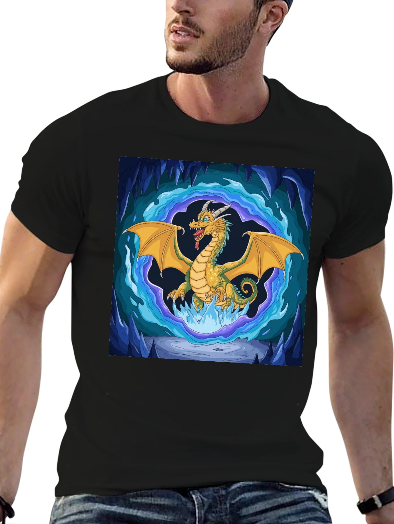 Dragon Graphic Tee - Fantasy Art Black T-Shirt