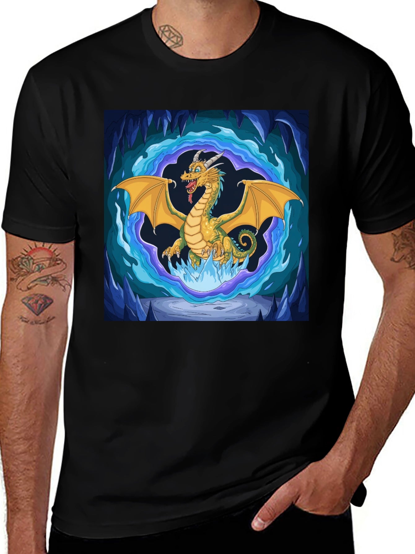 Dragon Graphic Tee - Fantasy Art Black T-Shirt