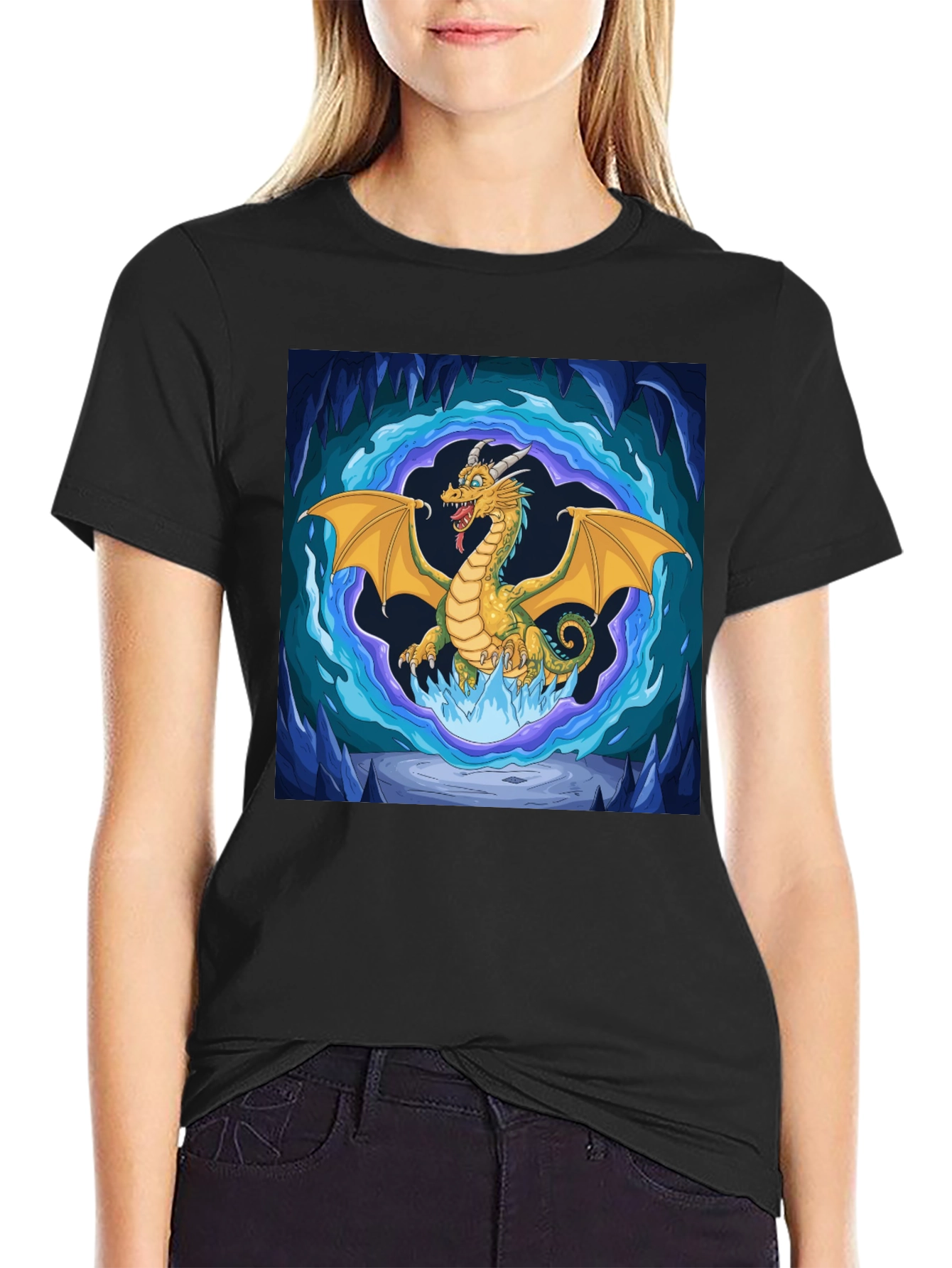 Dragon Graphic Tee - Fantasy Art Black T-Shirt