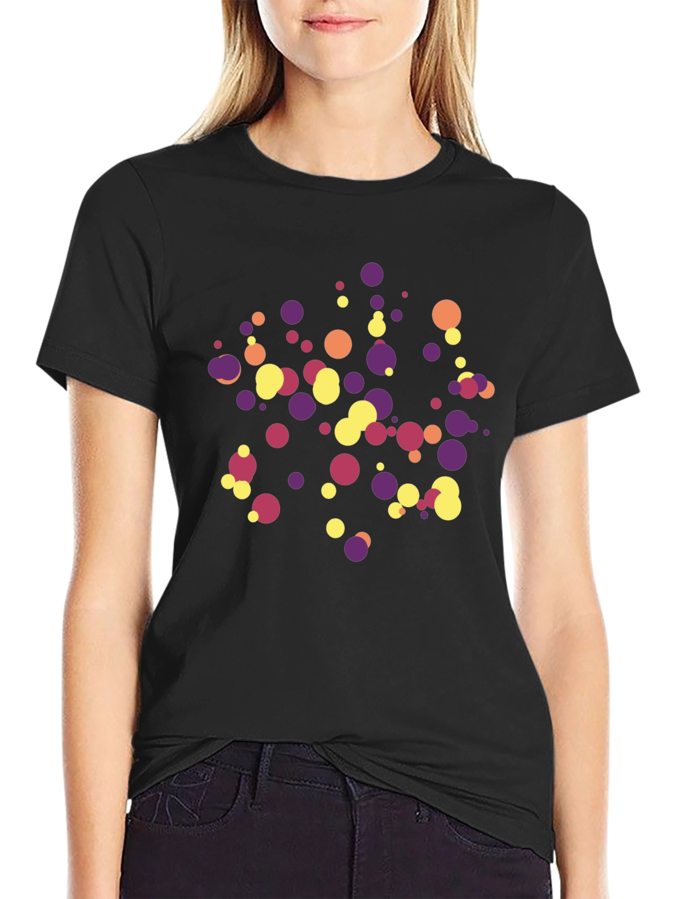 Fun Polka Dot Pattern Black T-Shirt