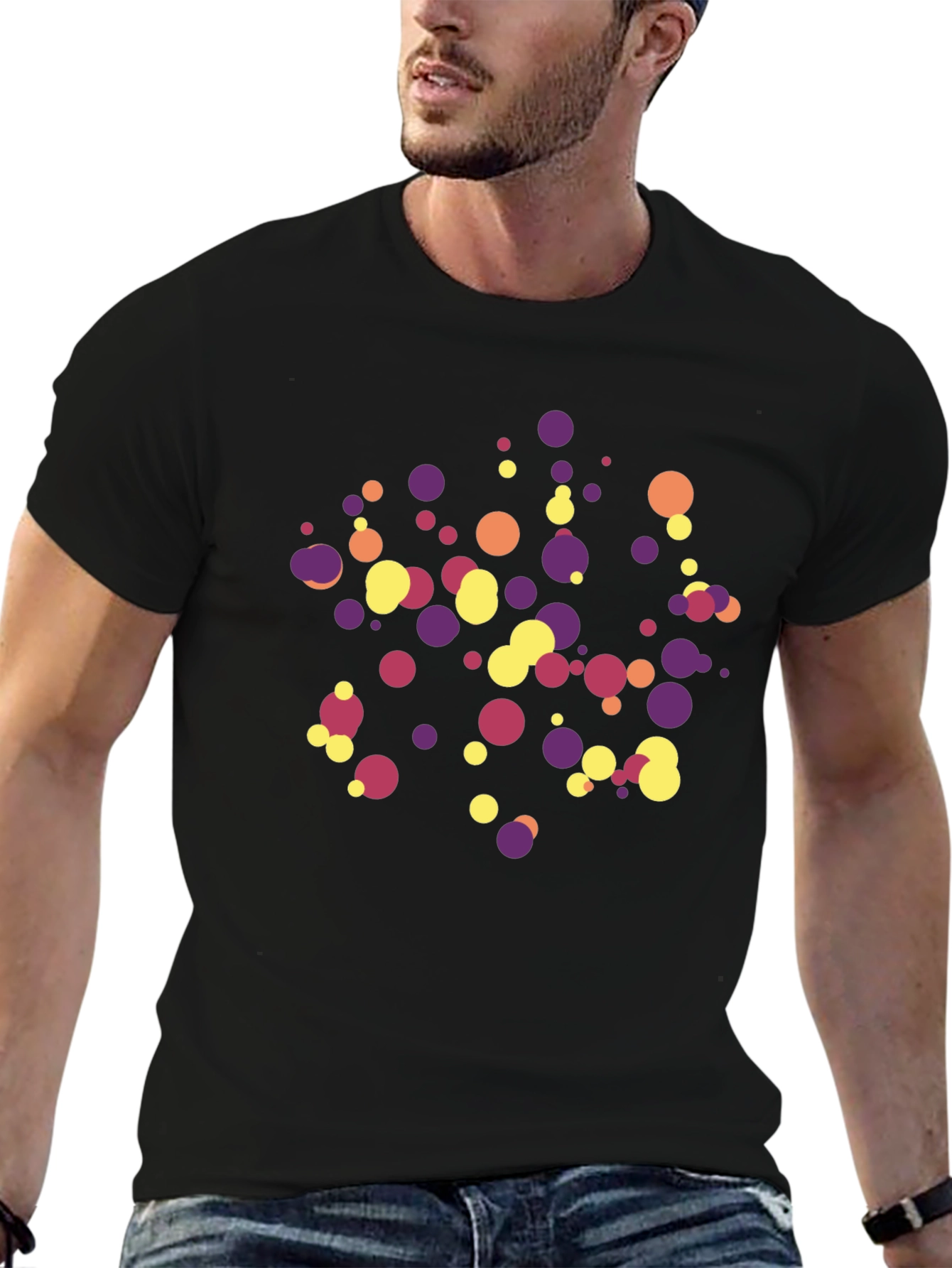 Fun Polka Dot Pattern Black T-Shirt