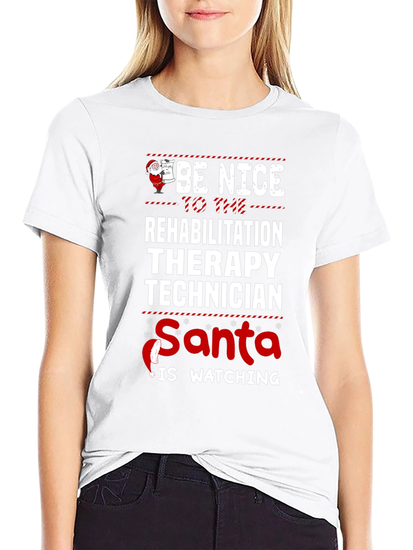 Rehab Therapy Tech Santa Watching T-Shirt