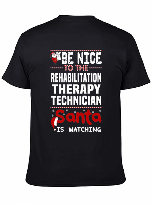Rehab Therapy Tech Santa Watching T-Shirt