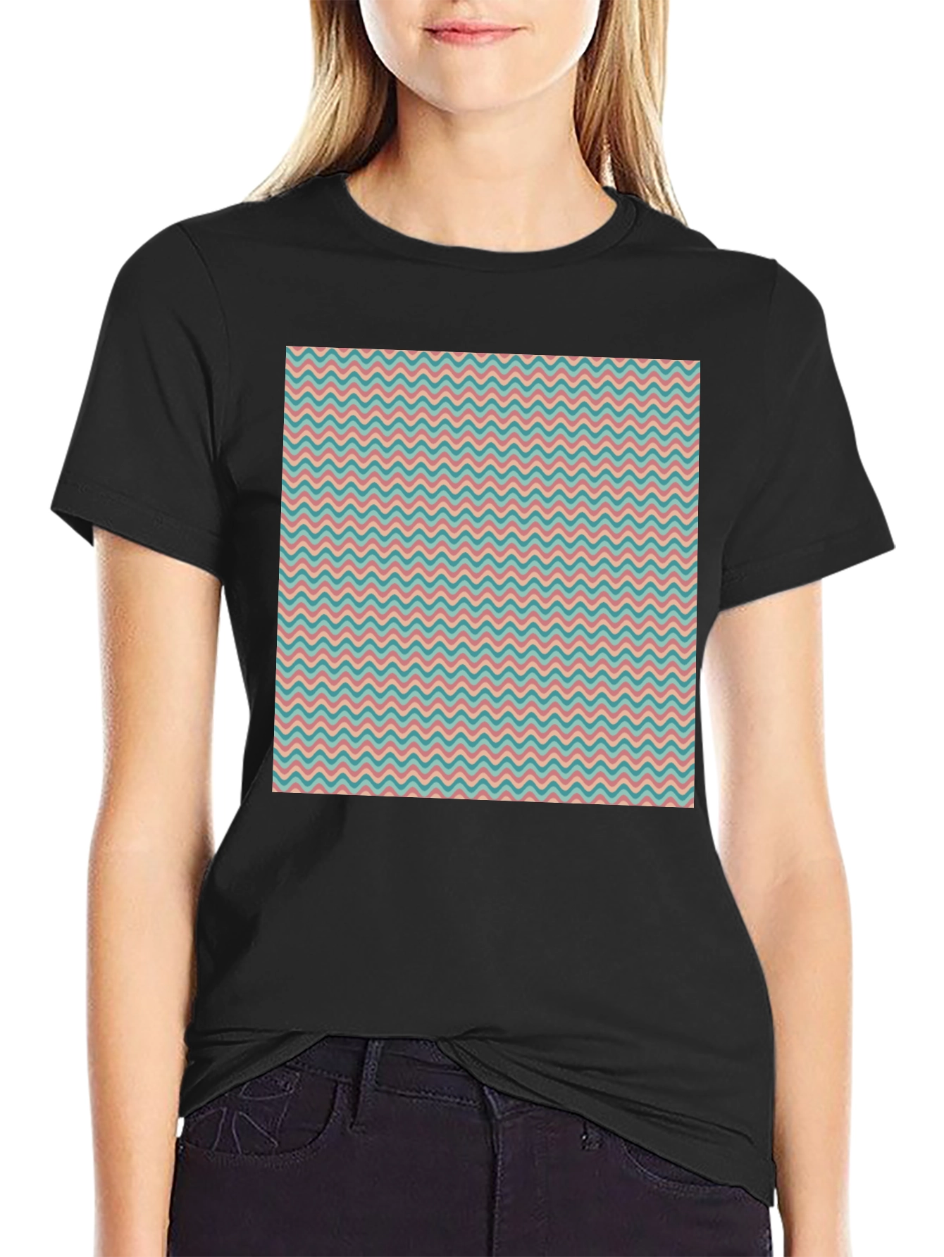 Retro Wave Pattern Tee - Black