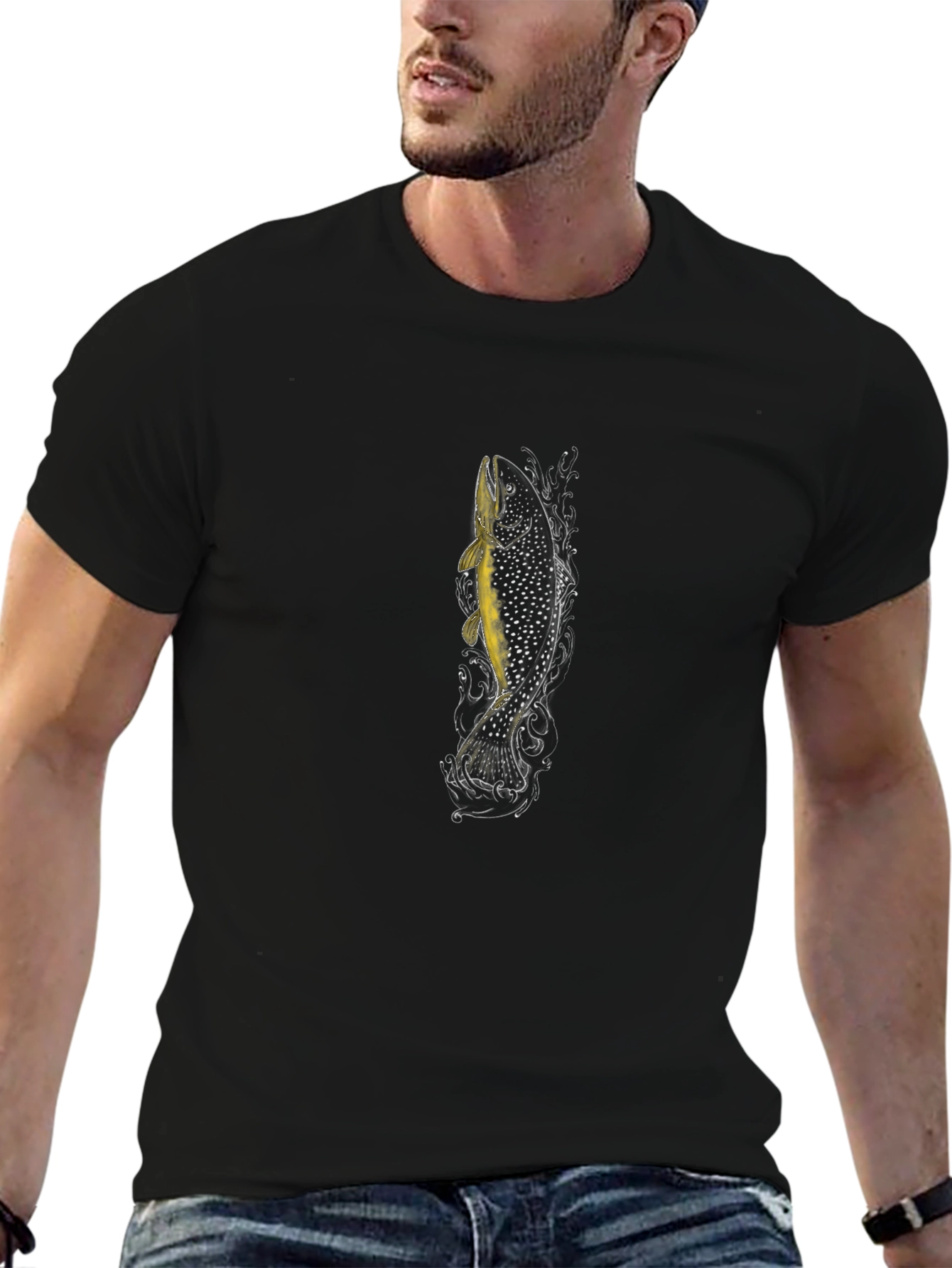 Mens Black Fish Graphic T-Shirt