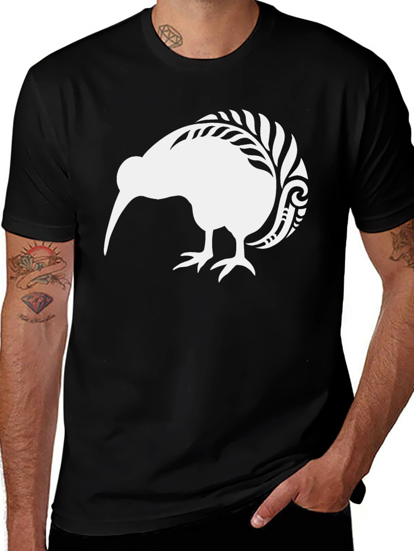 Kiwi Bird Graphic Tee - Black Cotton T-Shirt