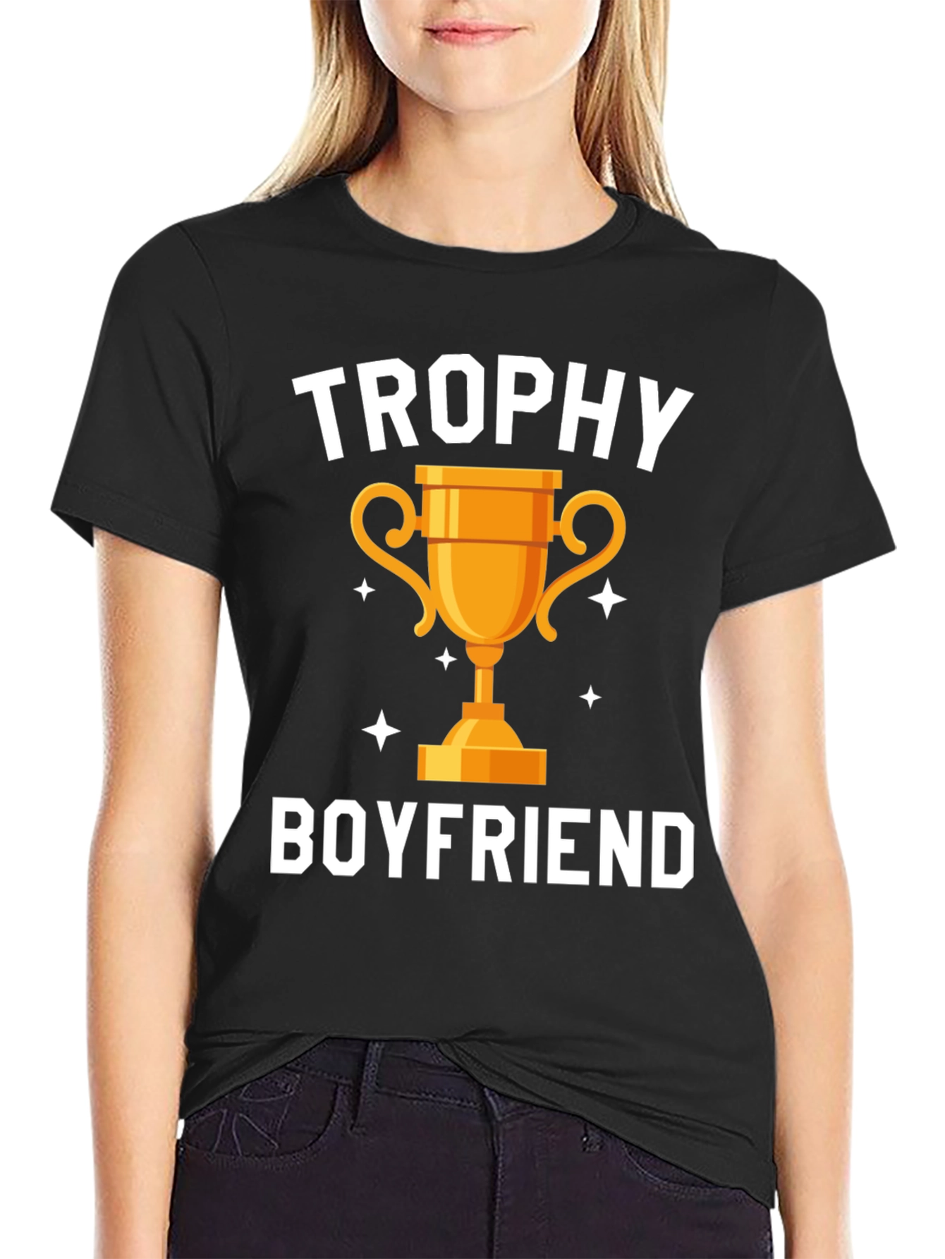 Trophy Boyfriend Graphic Tee - Black Cotton Blend