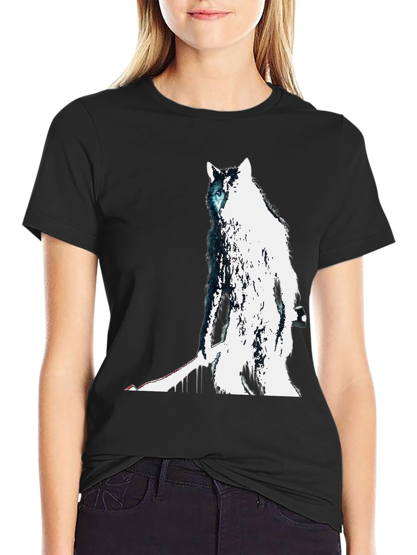 Wolf Graphic Print Tee - Mens Black T-Shirt