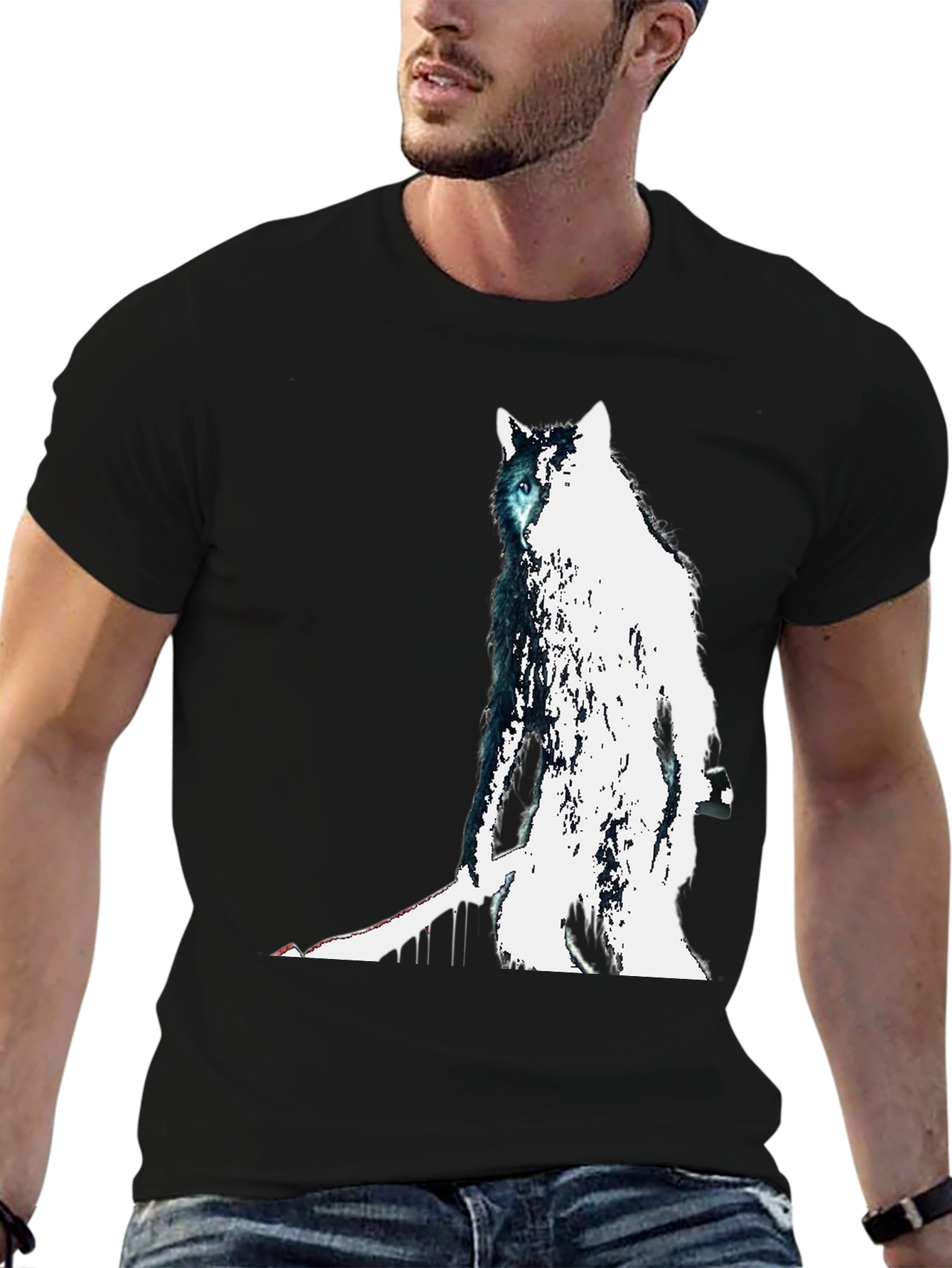 Wolf Graphic Print Tee - Mens Black T-Shirt