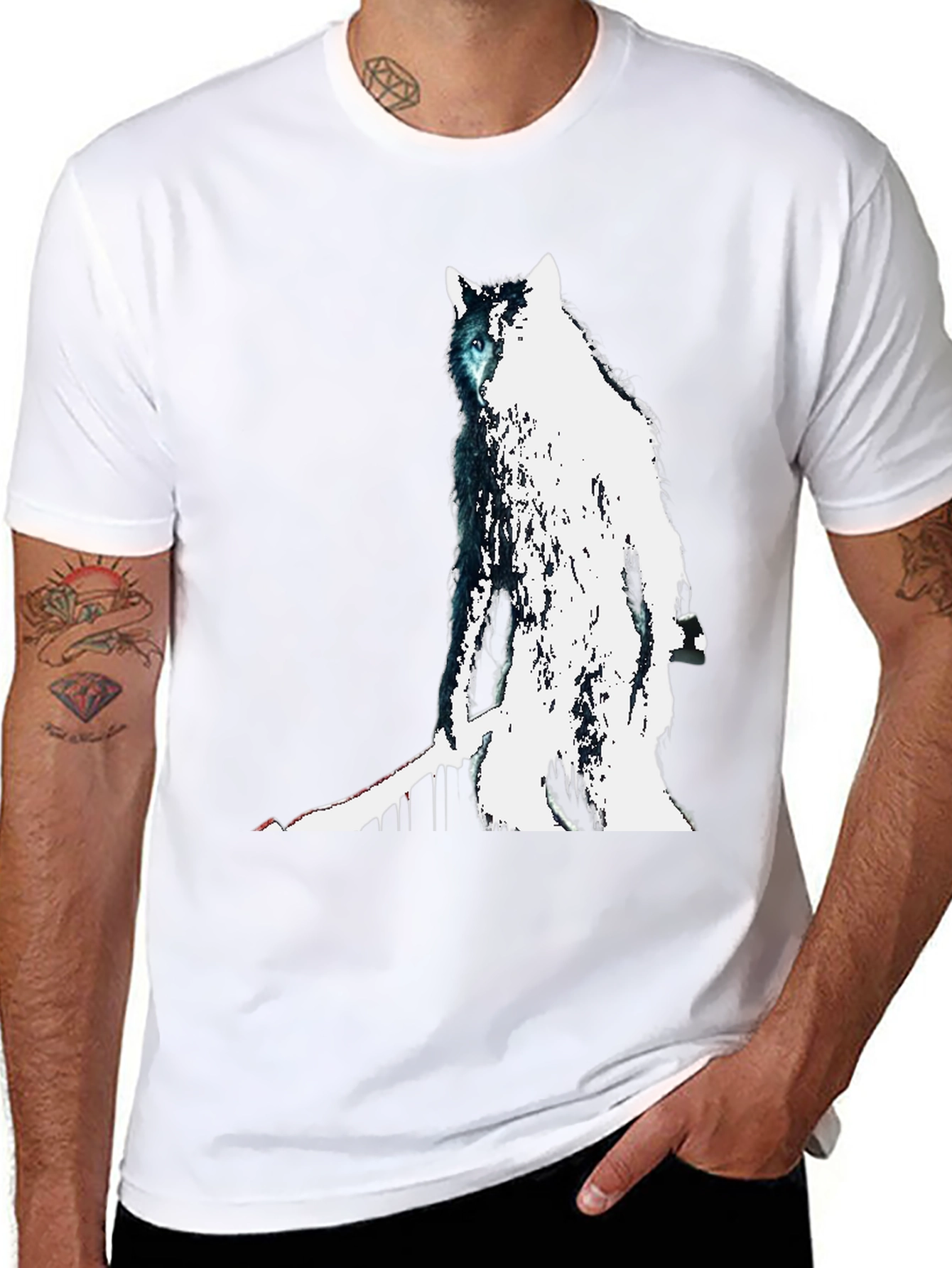 Wolf Graphic Print Tee - Mens Black T-Shirt