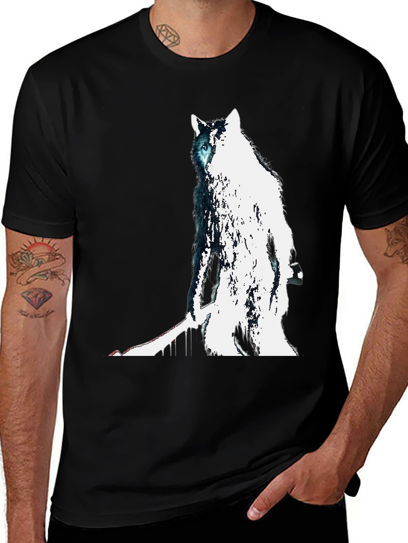 Wolf Graphic Print Tee - Mens Black T-Shirt