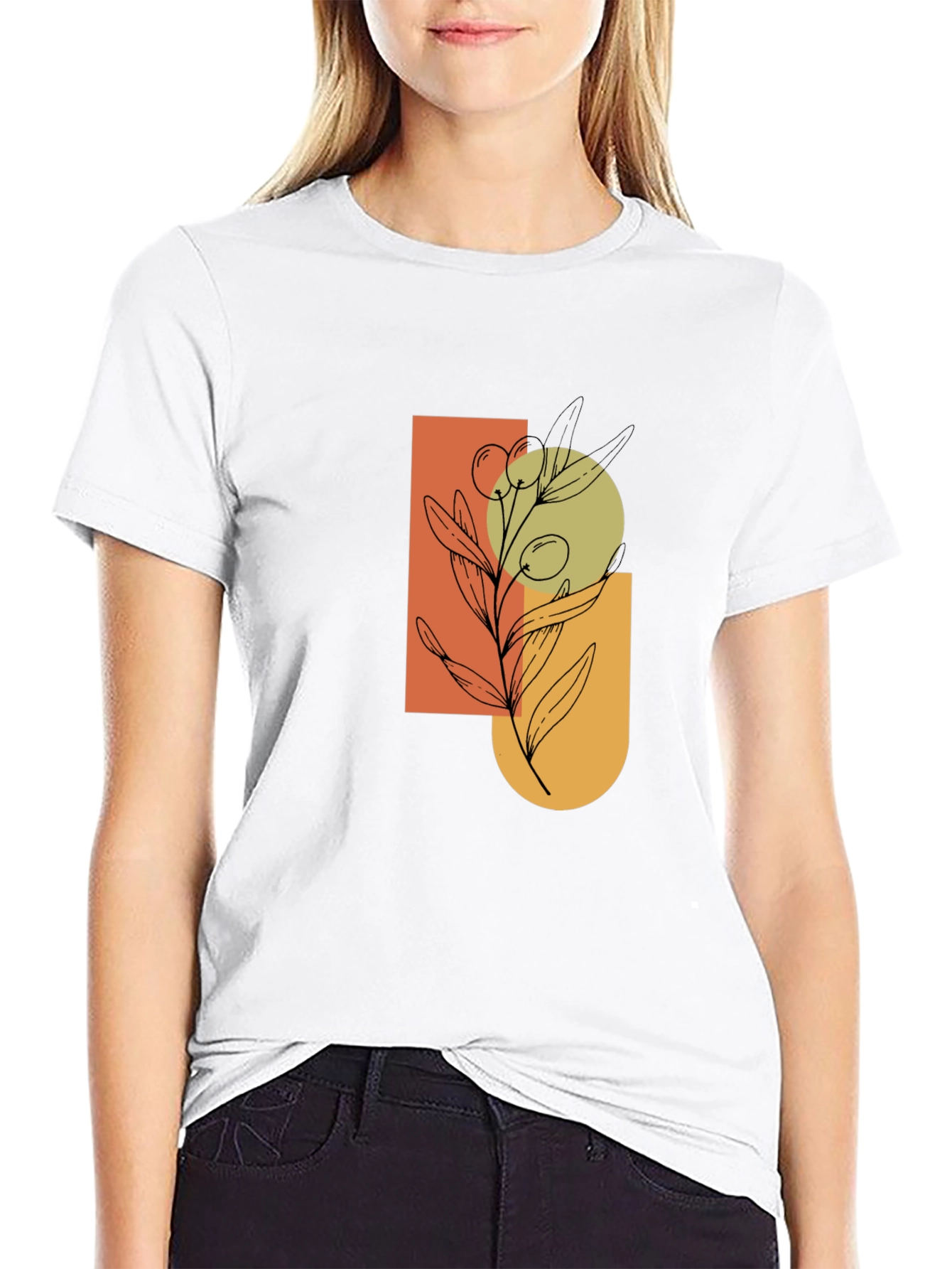 Modern Olive Branch Graphic Black T-Shirt