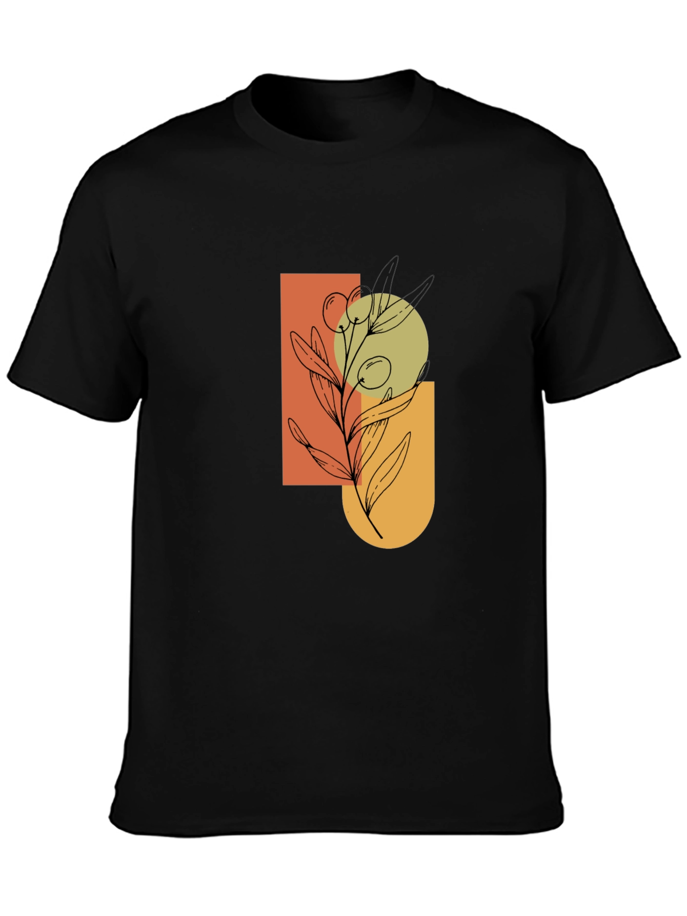 Modern Olive Branch Graphic Black T-Shirt