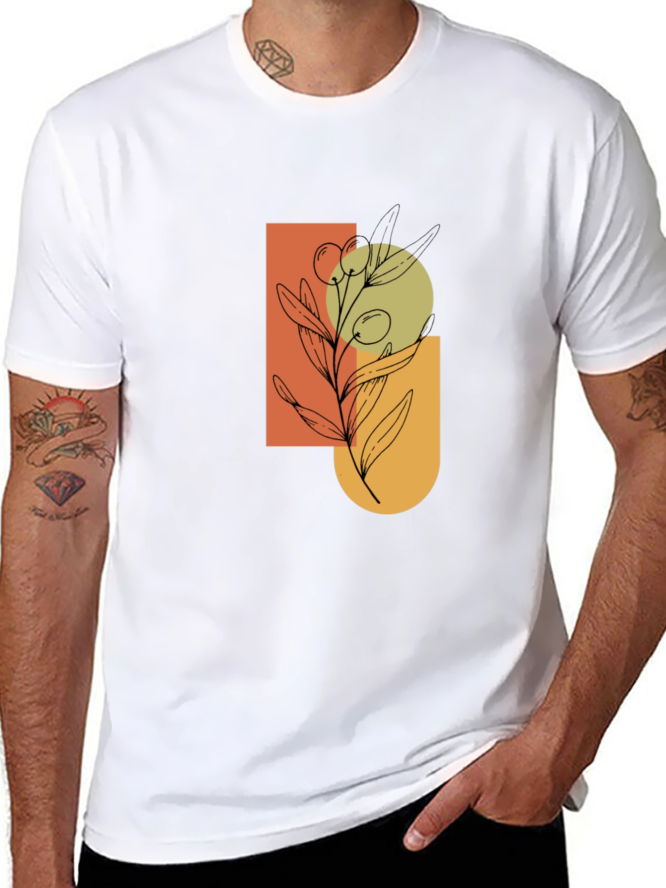 Modern Olive Branch Graphic Black T-Shirt