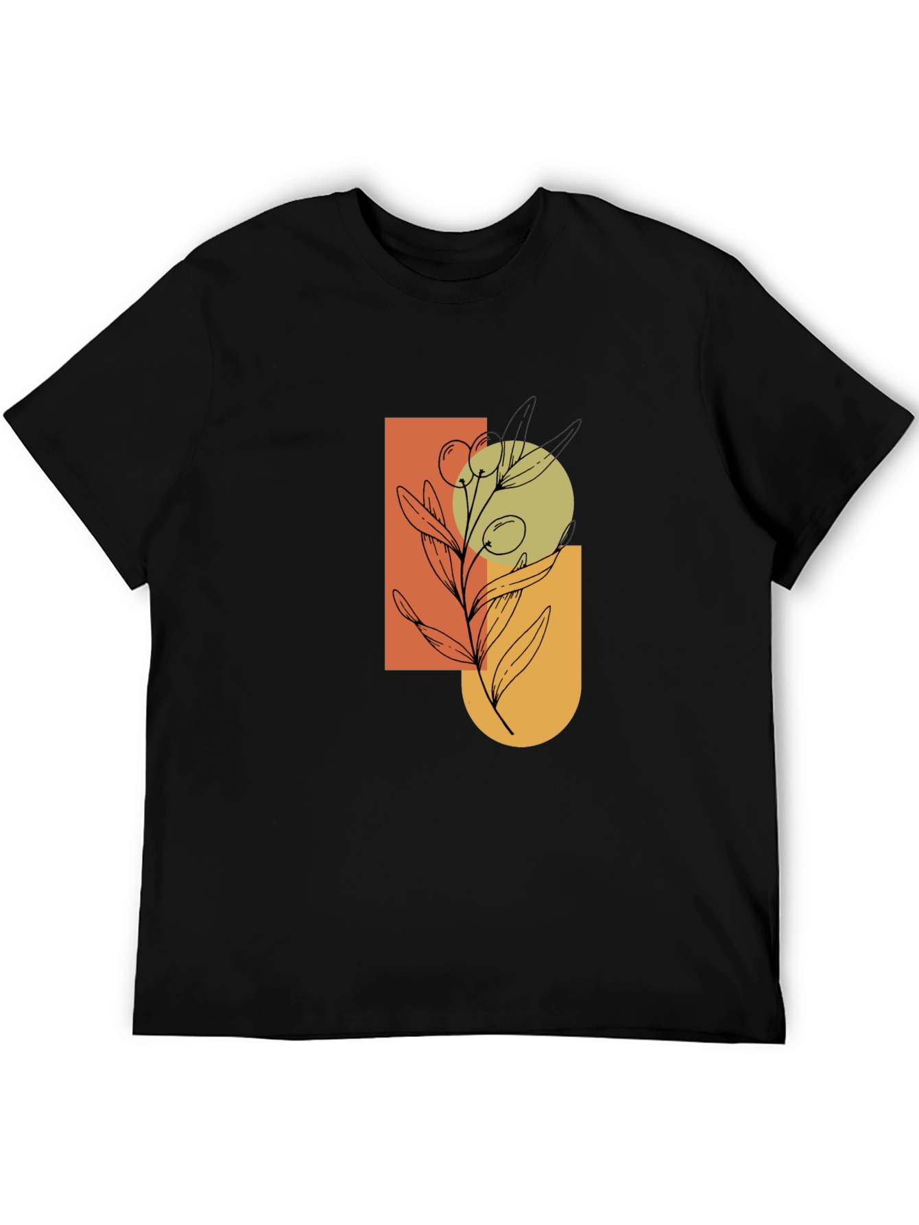Modern Olive Branch Graphic Black T-Shirt