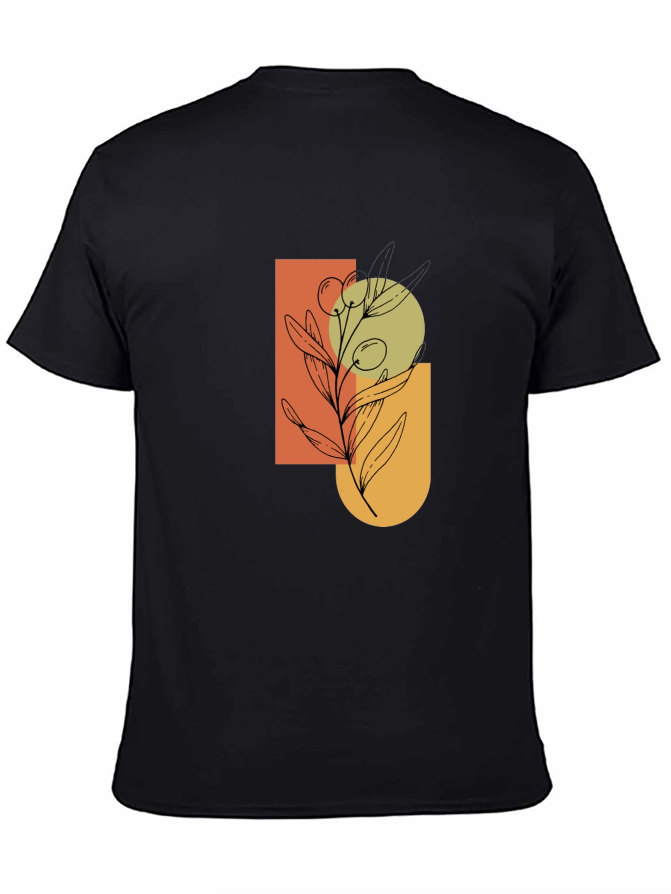 Modern Olive Branch Graphic Black T-Shirt