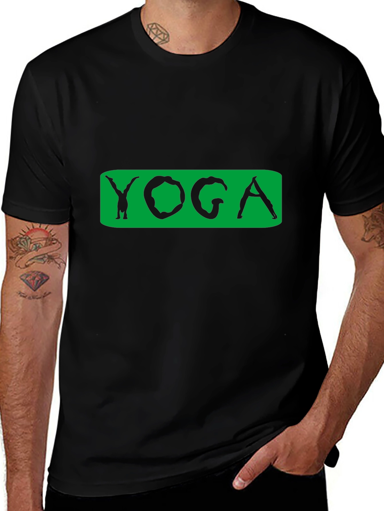 Yoga Pose Graphic Tee - Black Cotton Blend