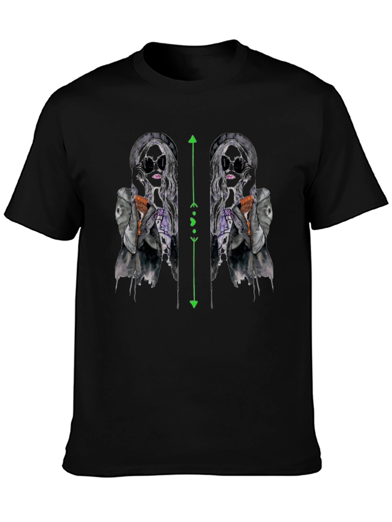 Black T-Shirt with Unique Fashion Illustration