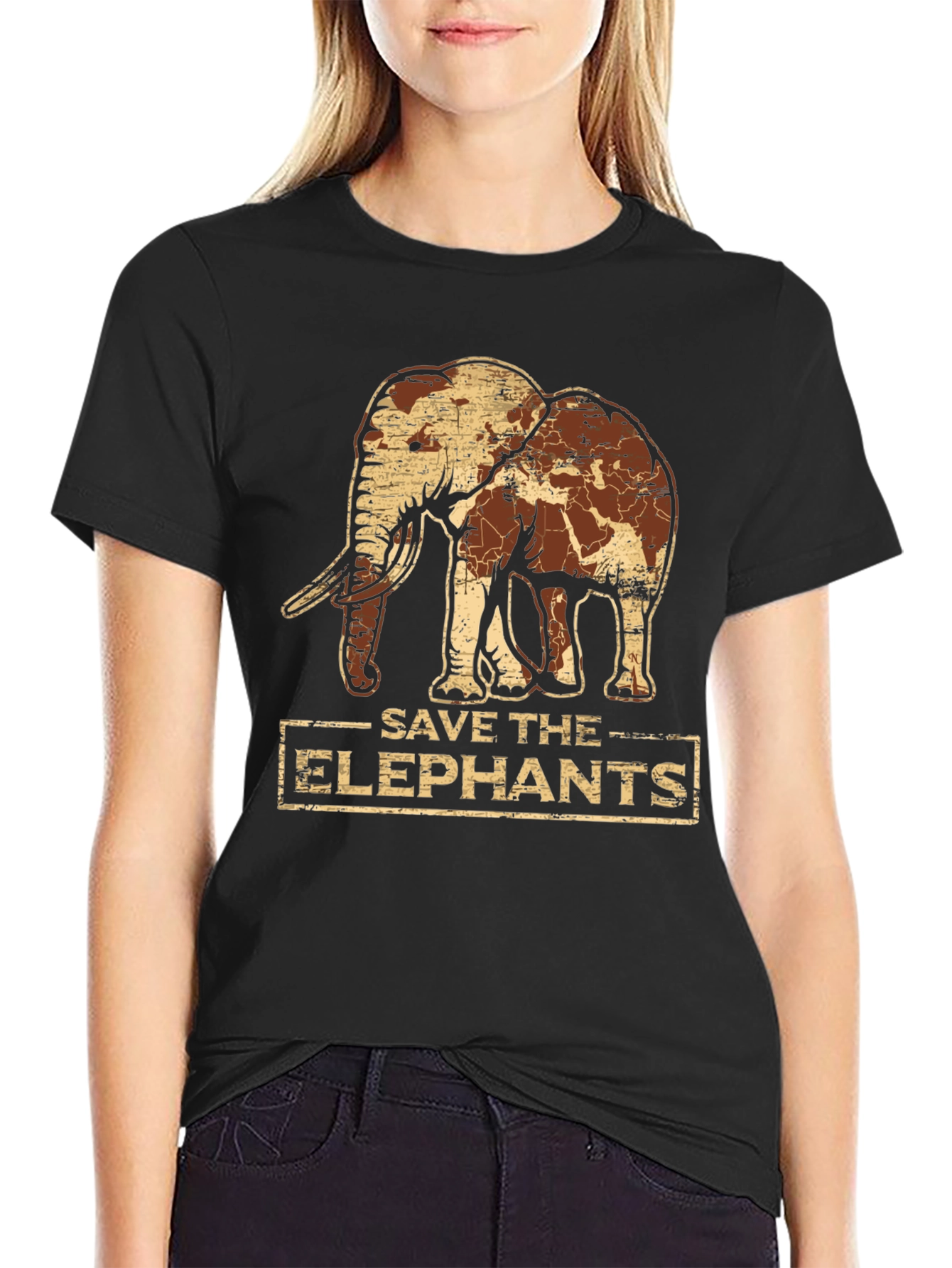 Save the Elephants Graphic Tee - Black Cotton T-Shirt
