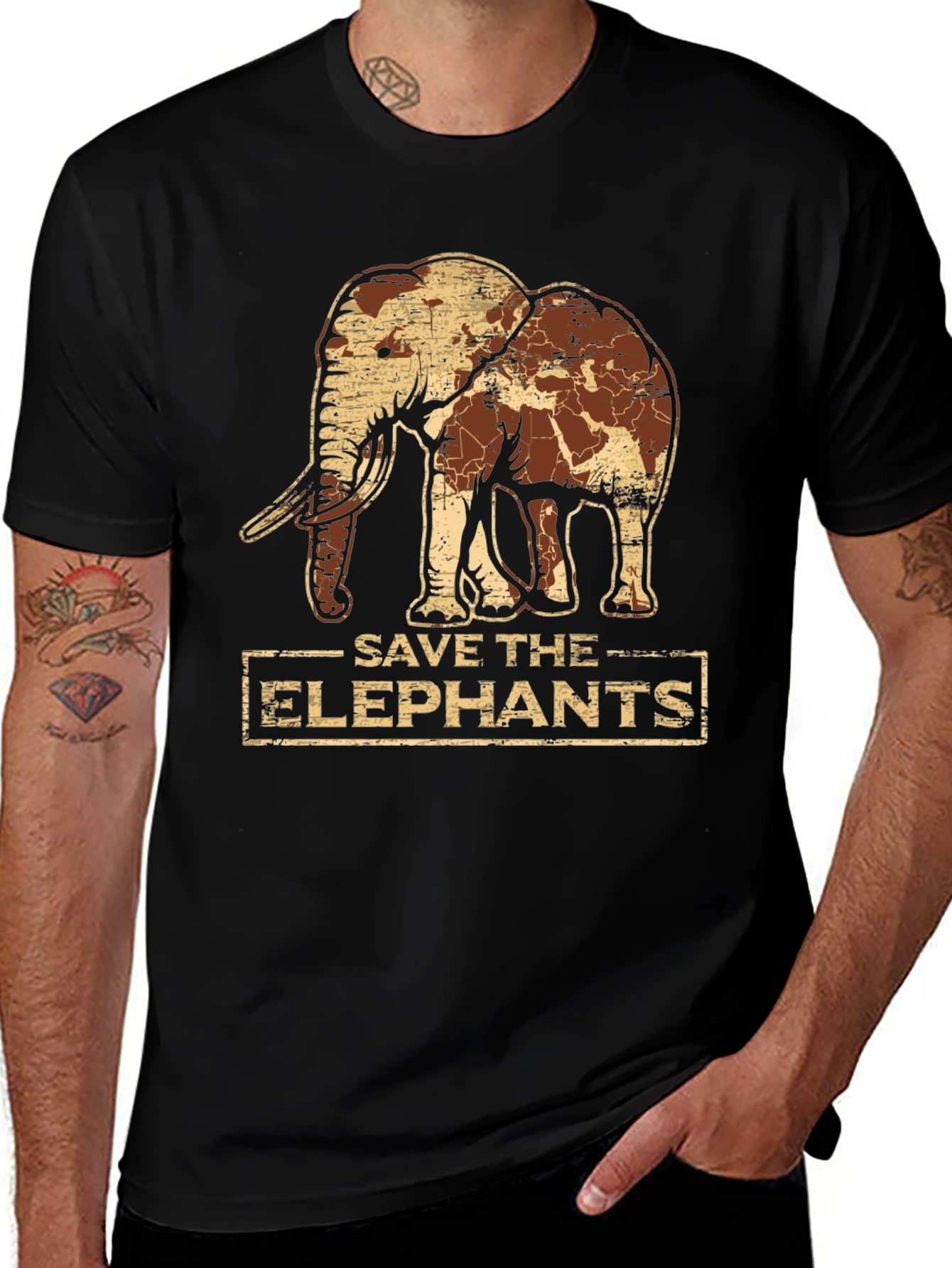 Save the Elephants Graphic Tee - Black Cotton T-Shirt