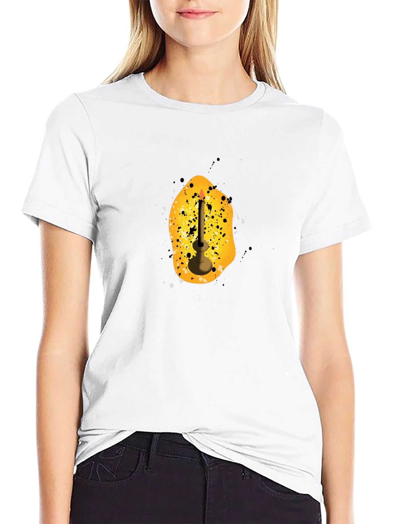 Mens Black T-Shirt with Candle Graphic