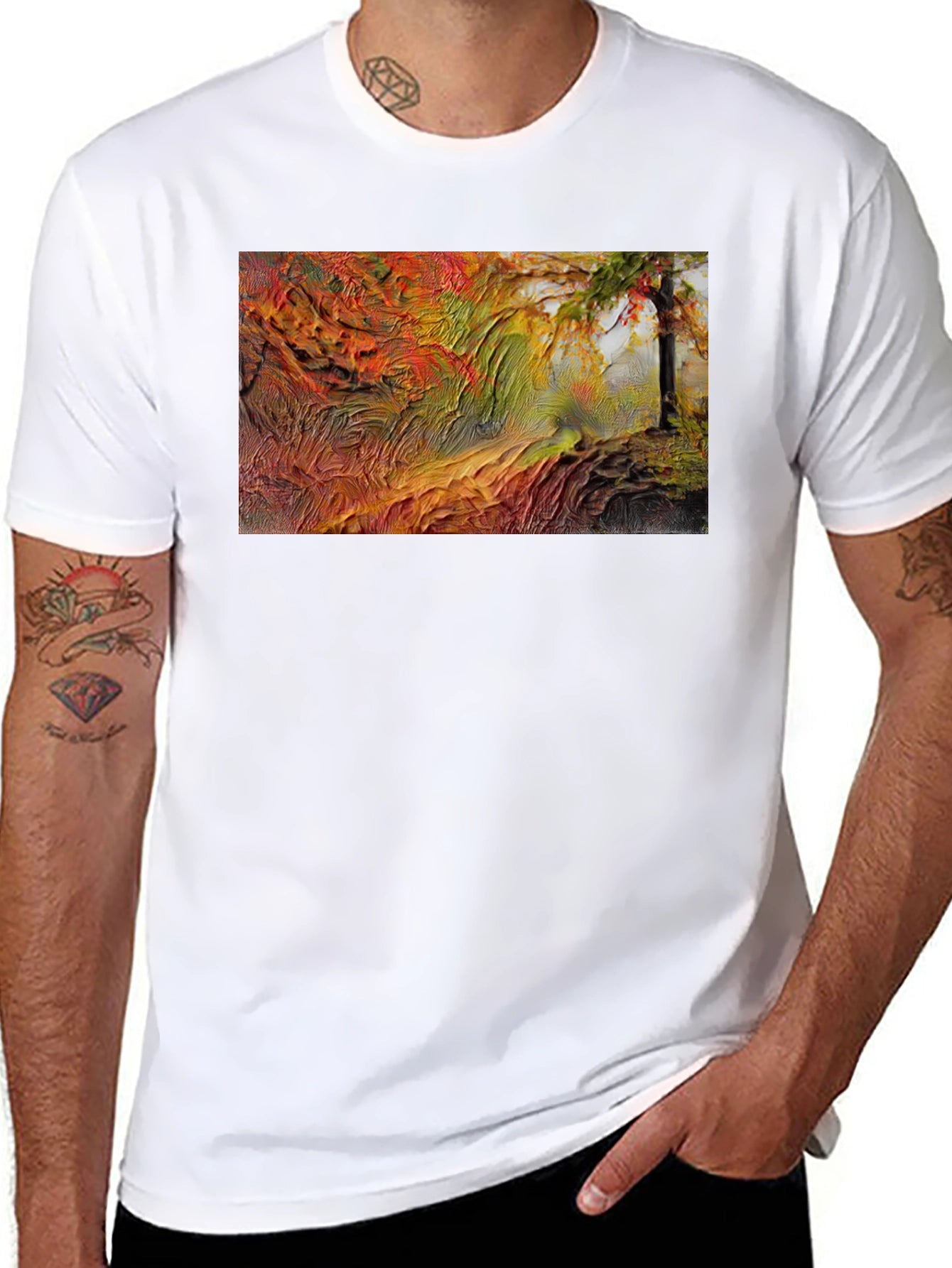 Textured Autumn Landscape Black T-Shirt