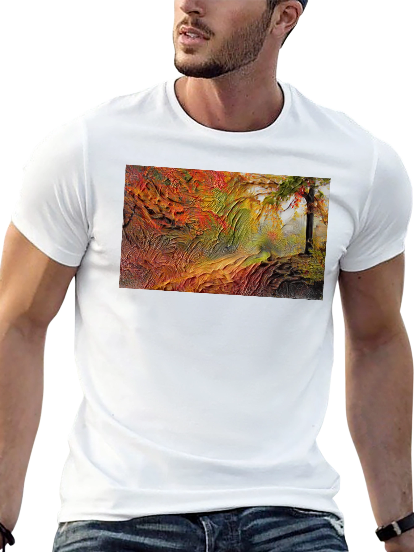 Textured Autumn Landscape Black T-Shirt