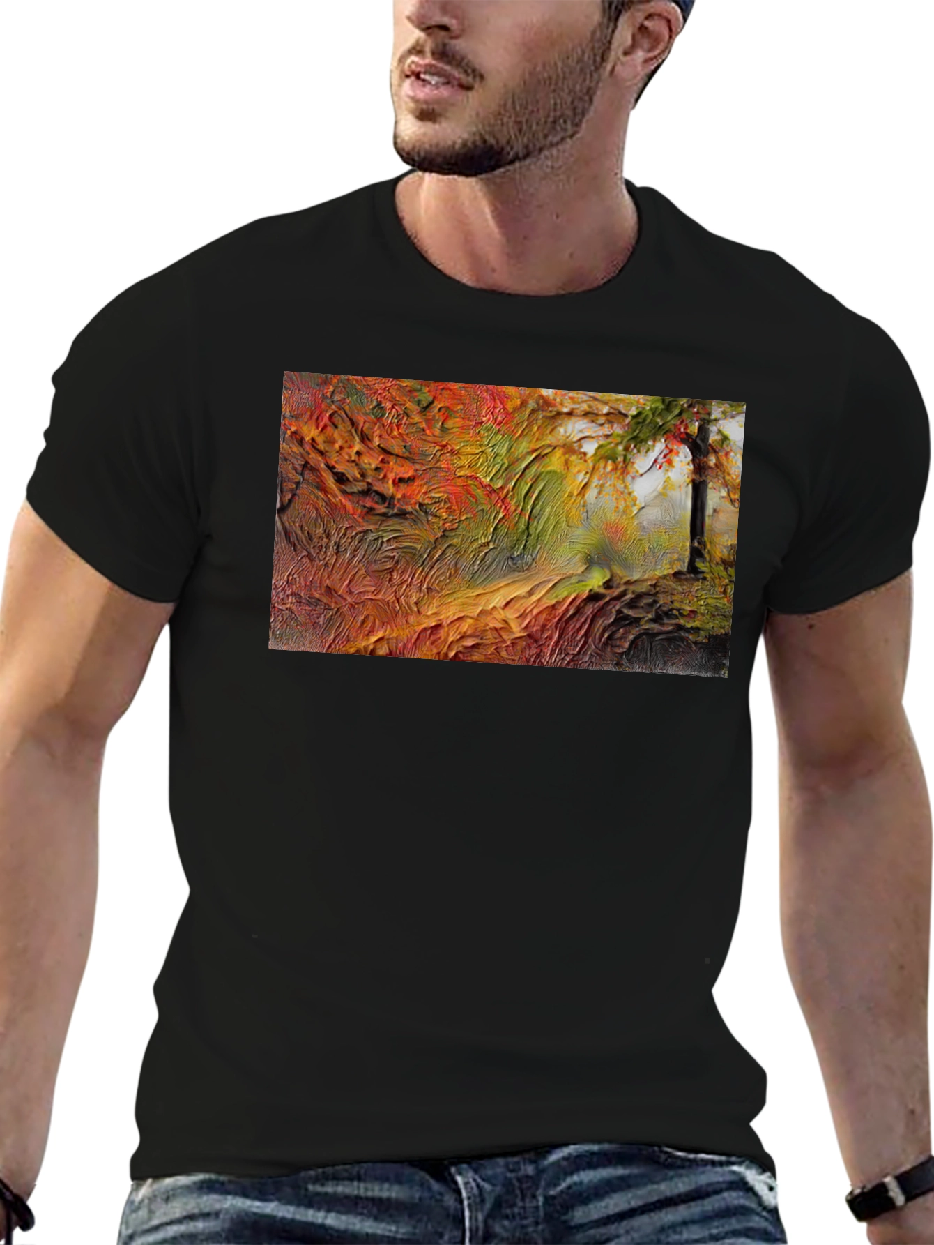 Textured Autumn Landscape Black T-Shirt