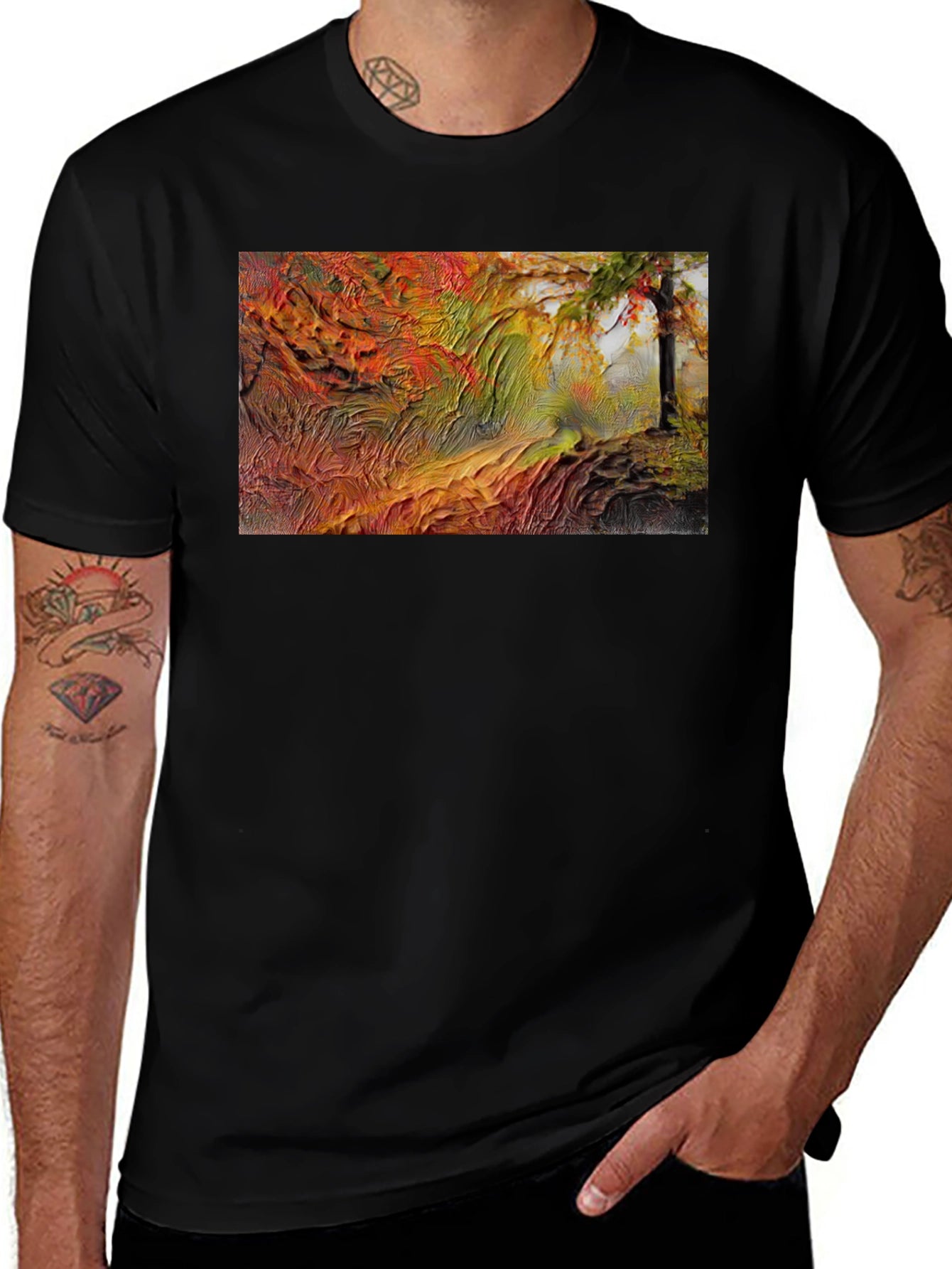 Textured Autumn Landscape Black T-Shirt