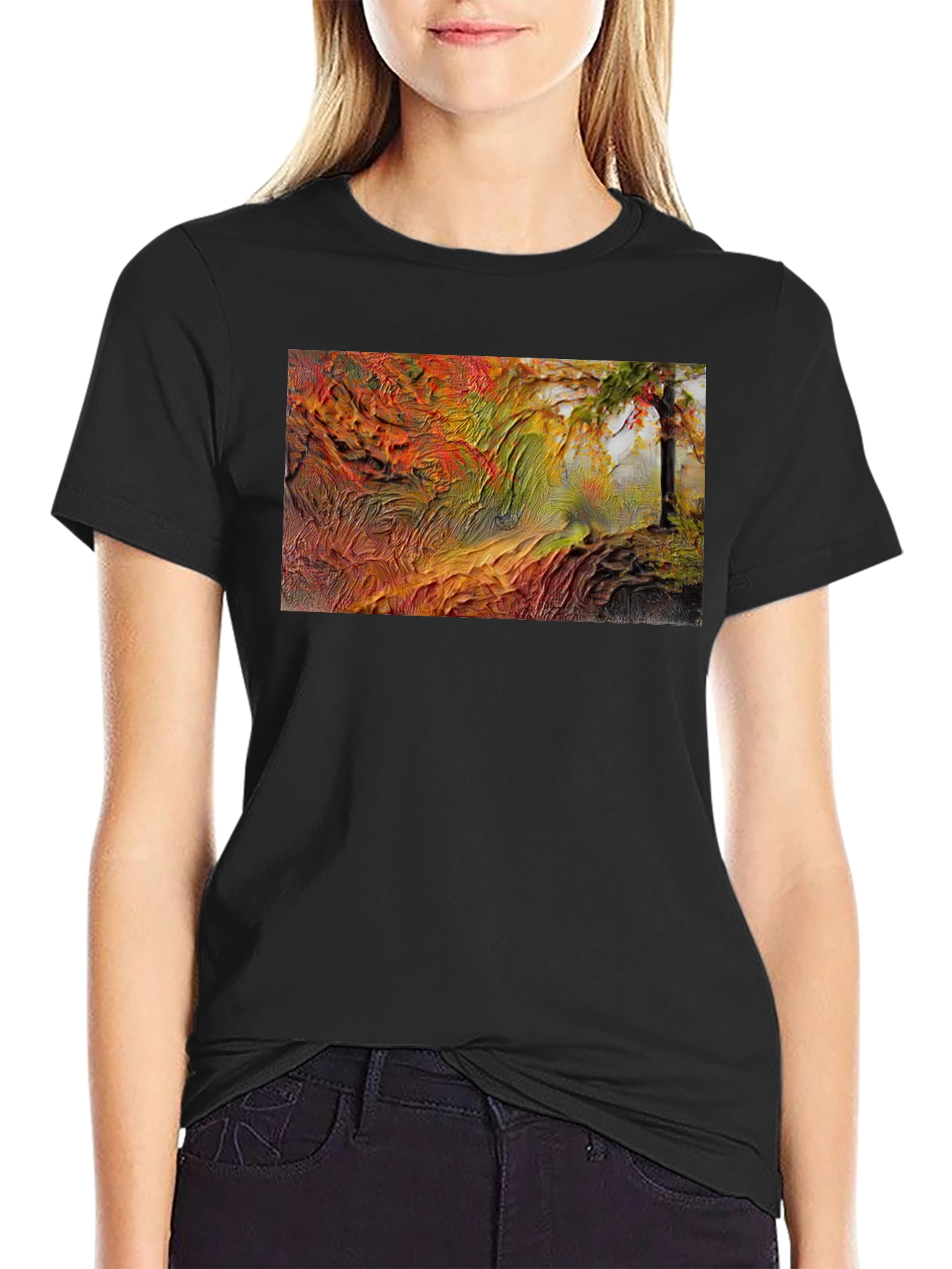 Textured Autumn Landscape Black T-Shirt