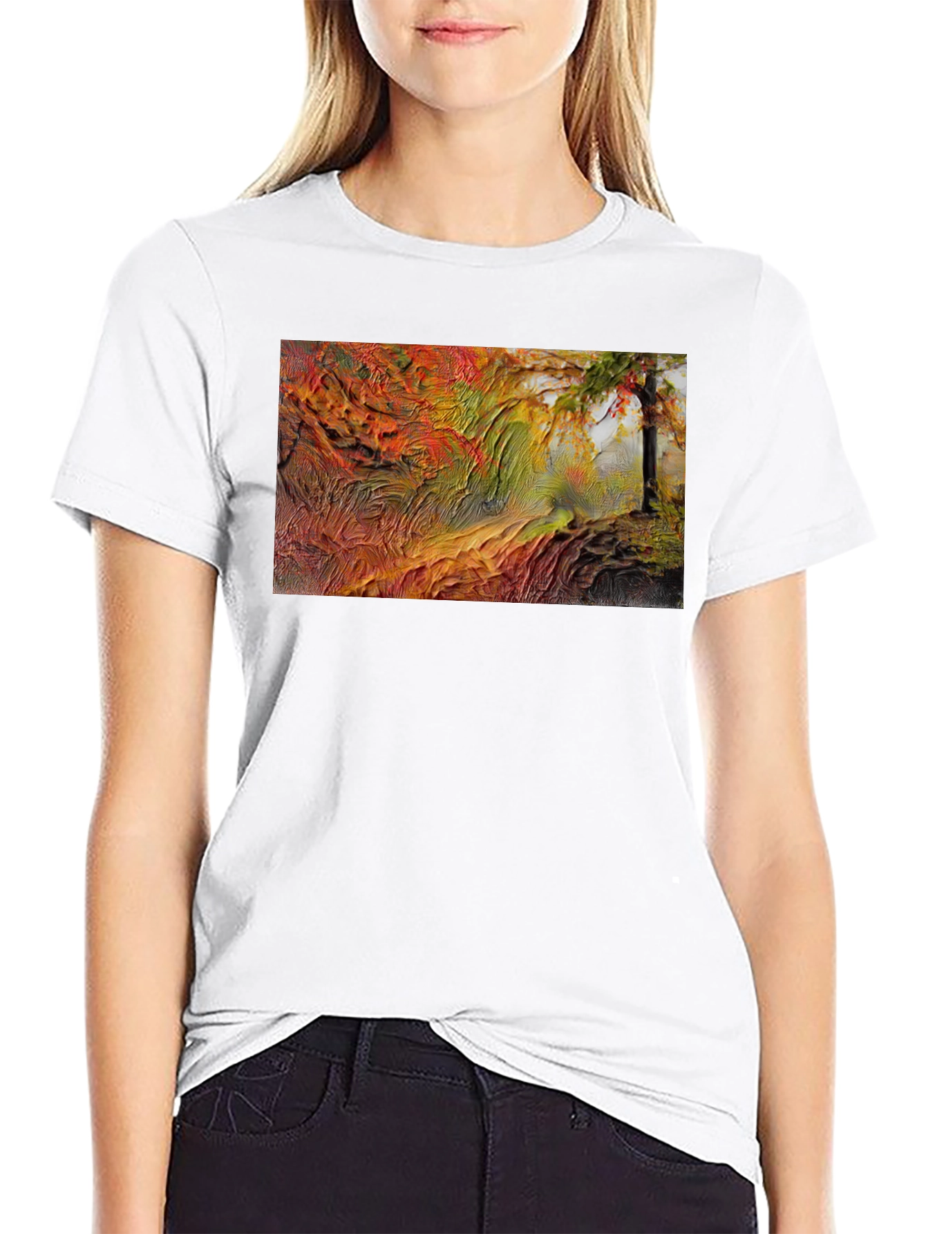Textured Autumn Landscape Black T-Shirt