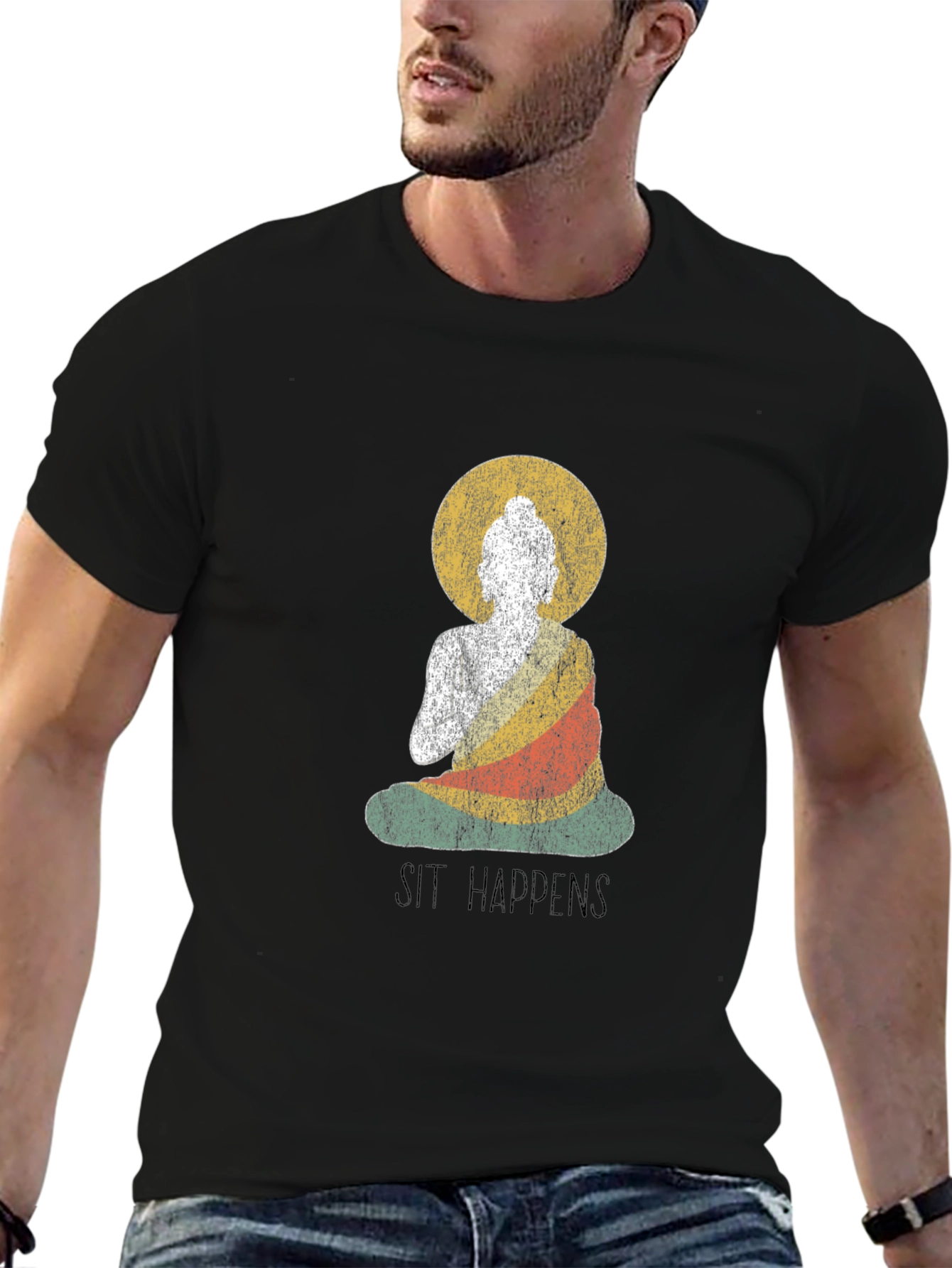 Sit Happens Buddha Graphic Tee - Black