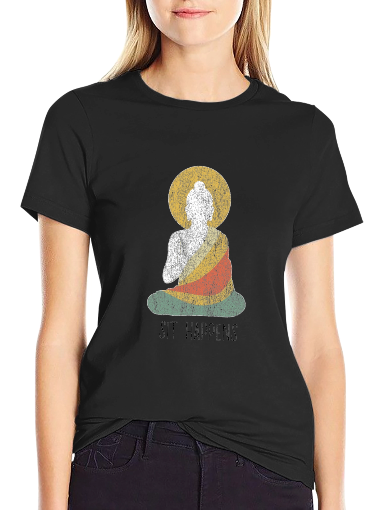 Sit Happens Buddha Graphic Tee - Black