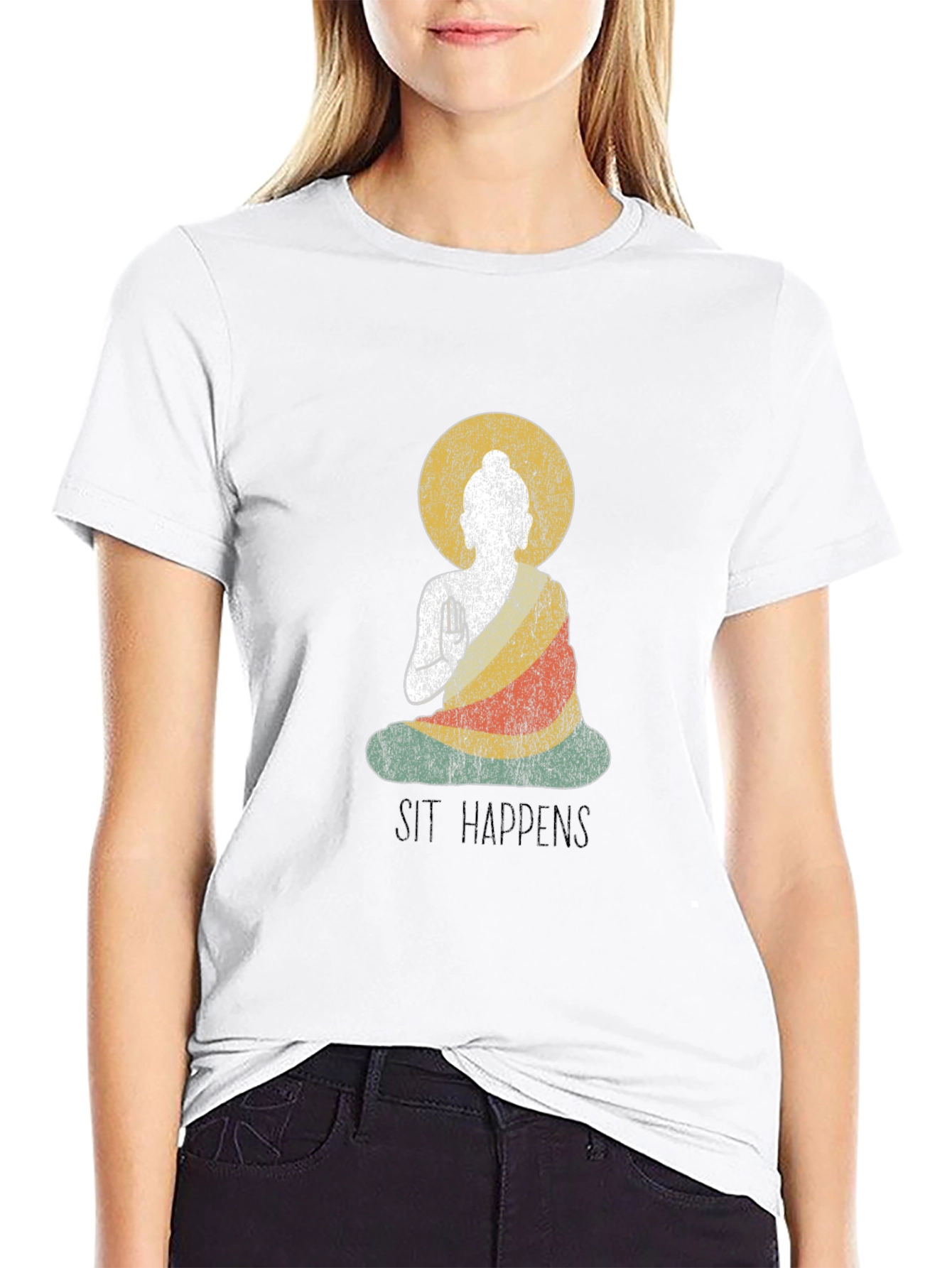 Sit Happens Buddha Graphic Tee - Black