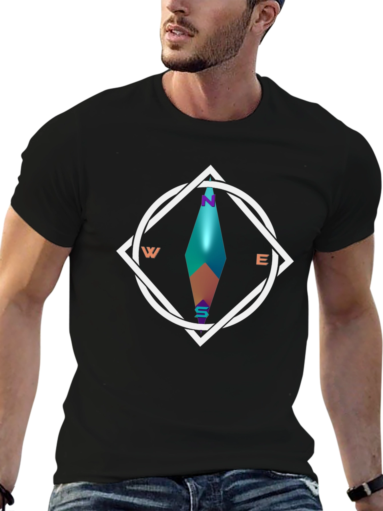 Geometric Compass Graphic Tee - Stylish Black T-Shirt