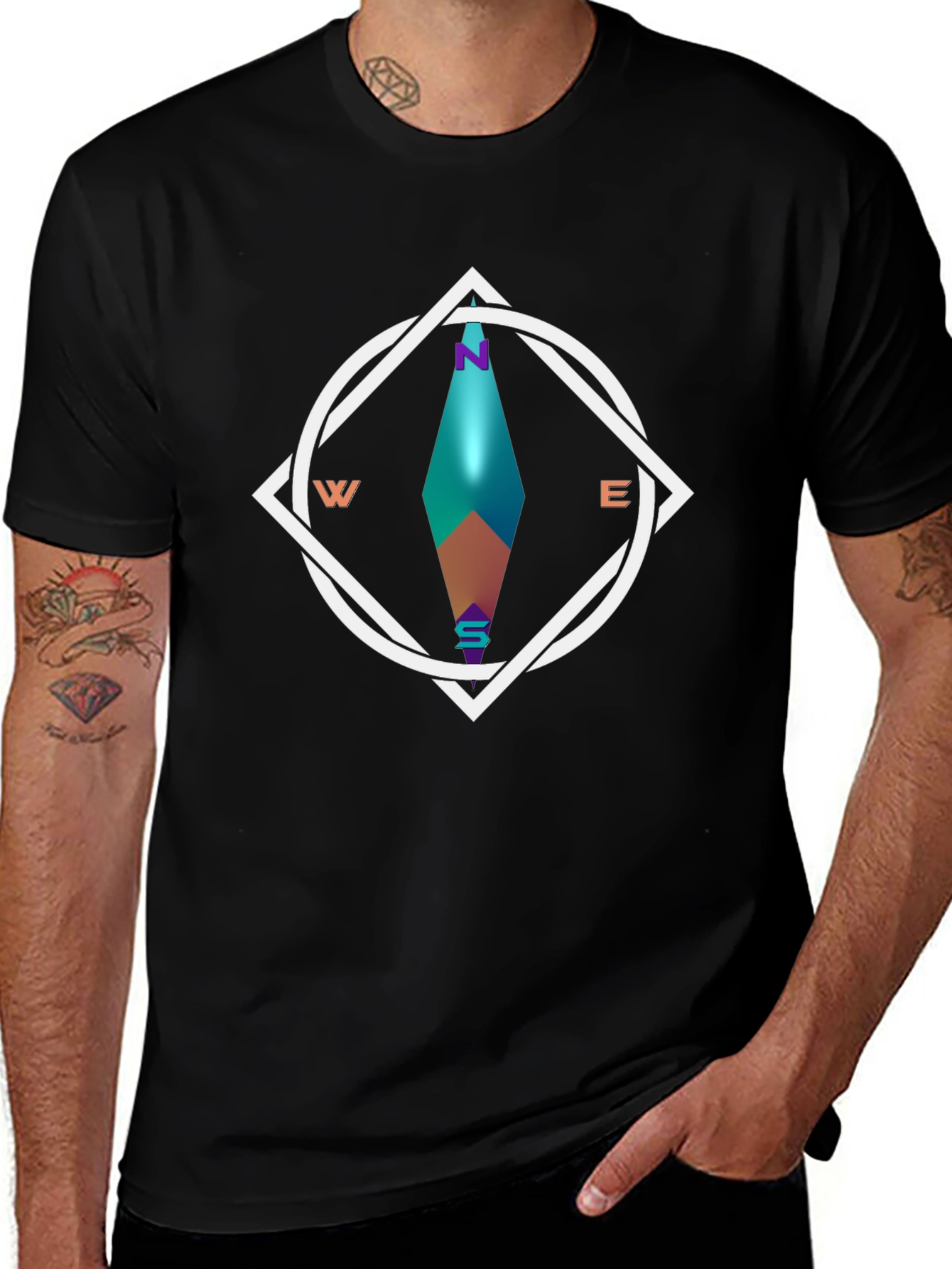 Geometric Compass Graphic Tee - Stylish Black T-Shirt