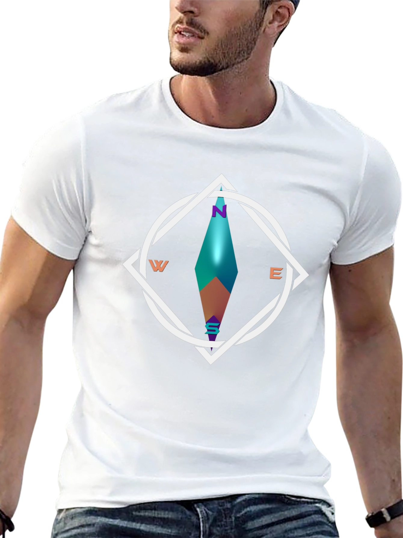 Geometric Compass Graphic Tee - Stylish Black T-Shirt
