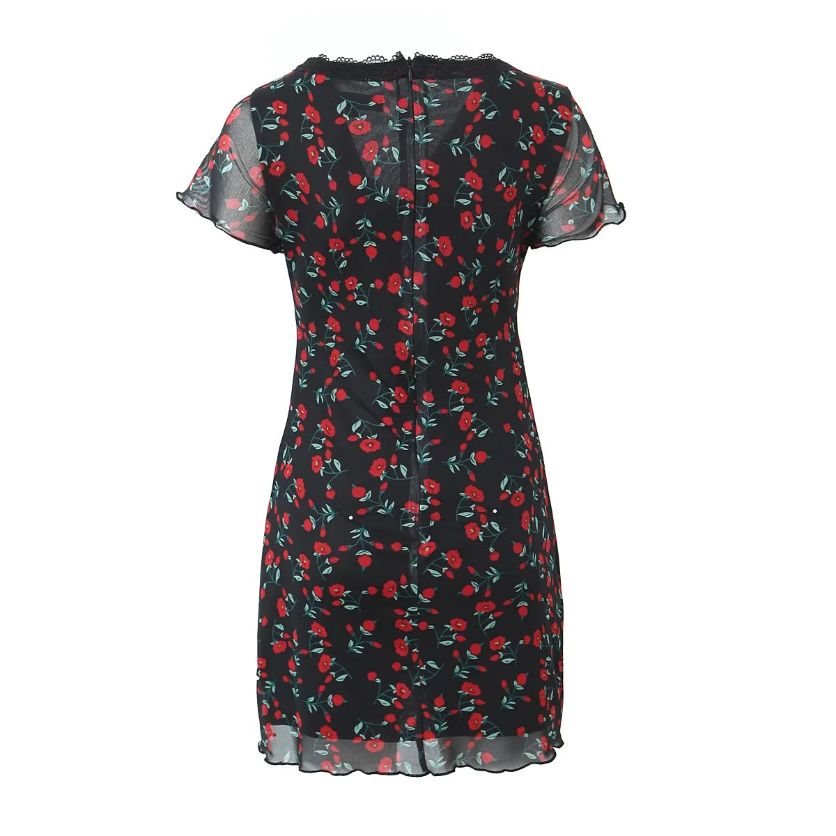 Women's V-neck lace short-sleeved dress